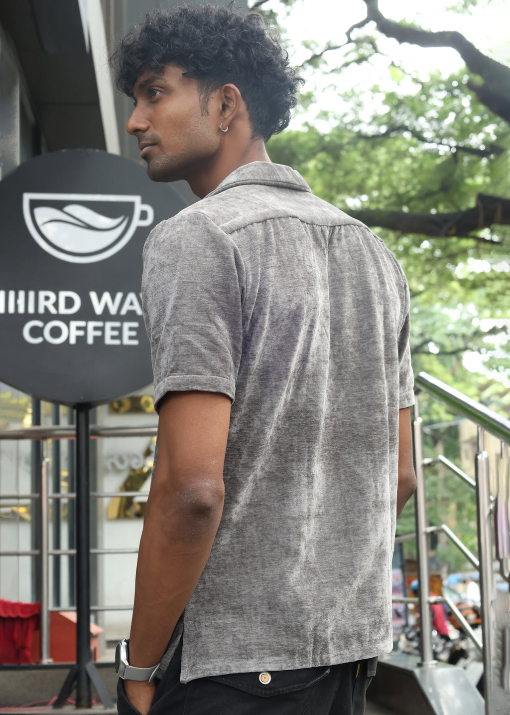 Velvet Half Sleeve Shirt - Grey - Snipes