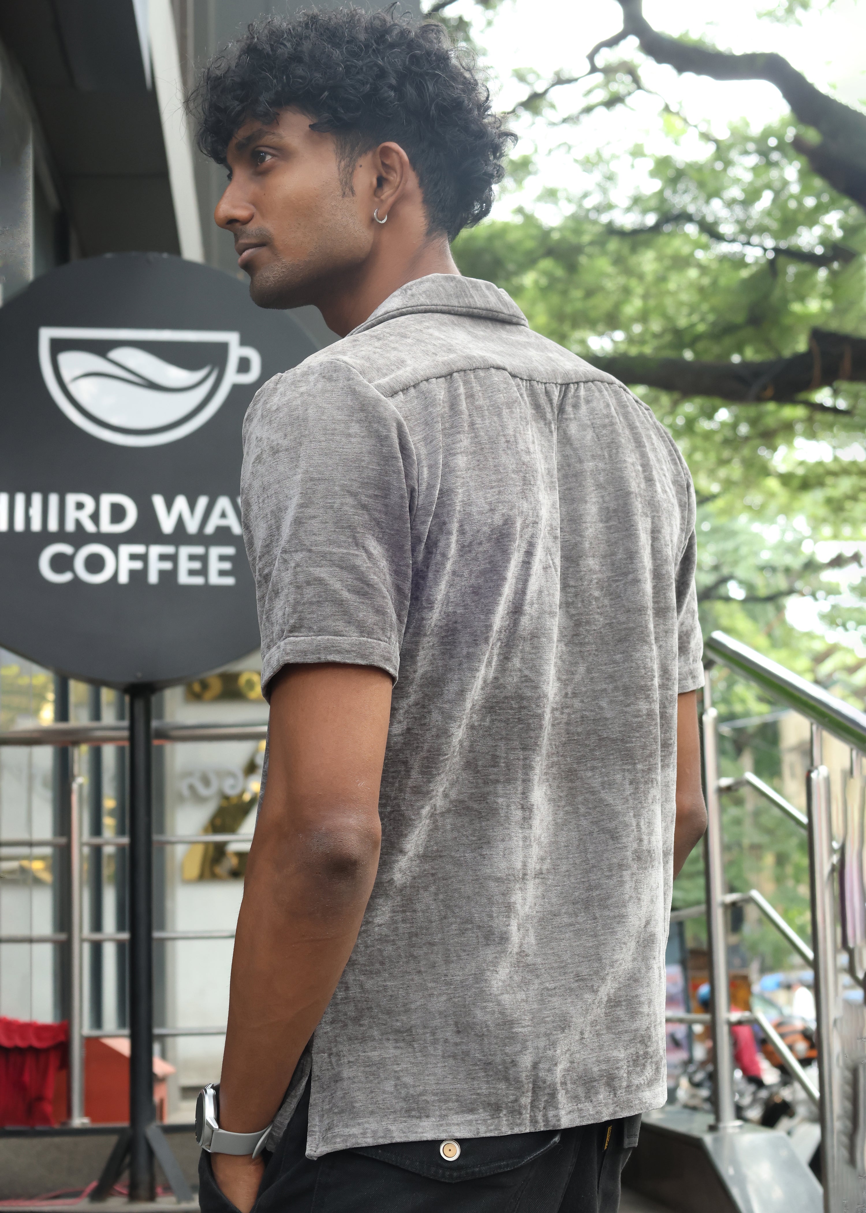 Velvet Half Sleeve Shirt - Grey - Snipes