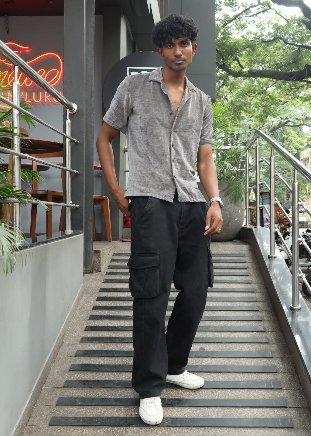 Velvet Half Sleeve Shirt - Grey - Snipes