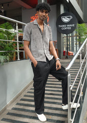Velvet Half Sleeve Shirt - Grey