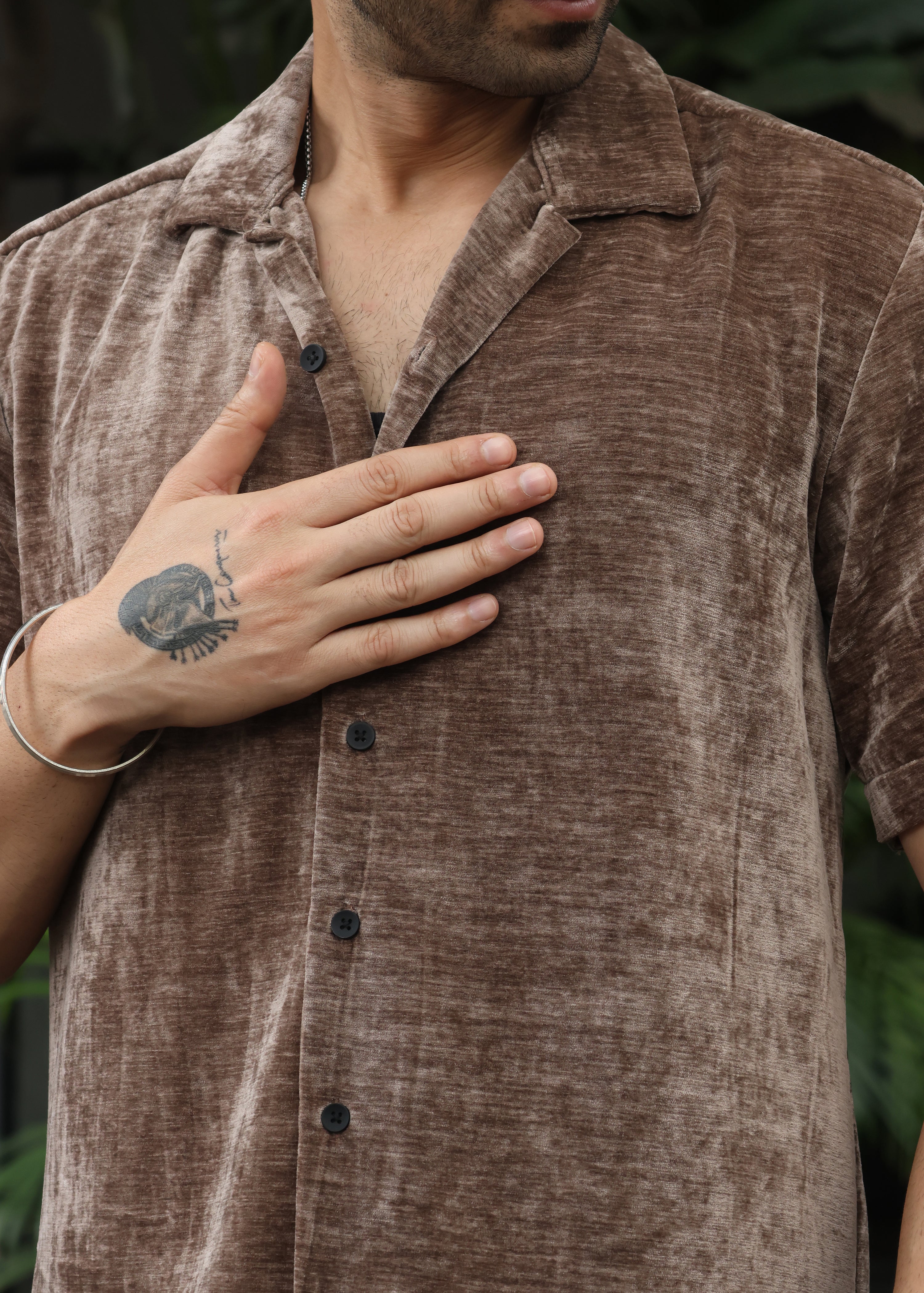 Velvet Half Sleeve Shirt - Brown - Snipes