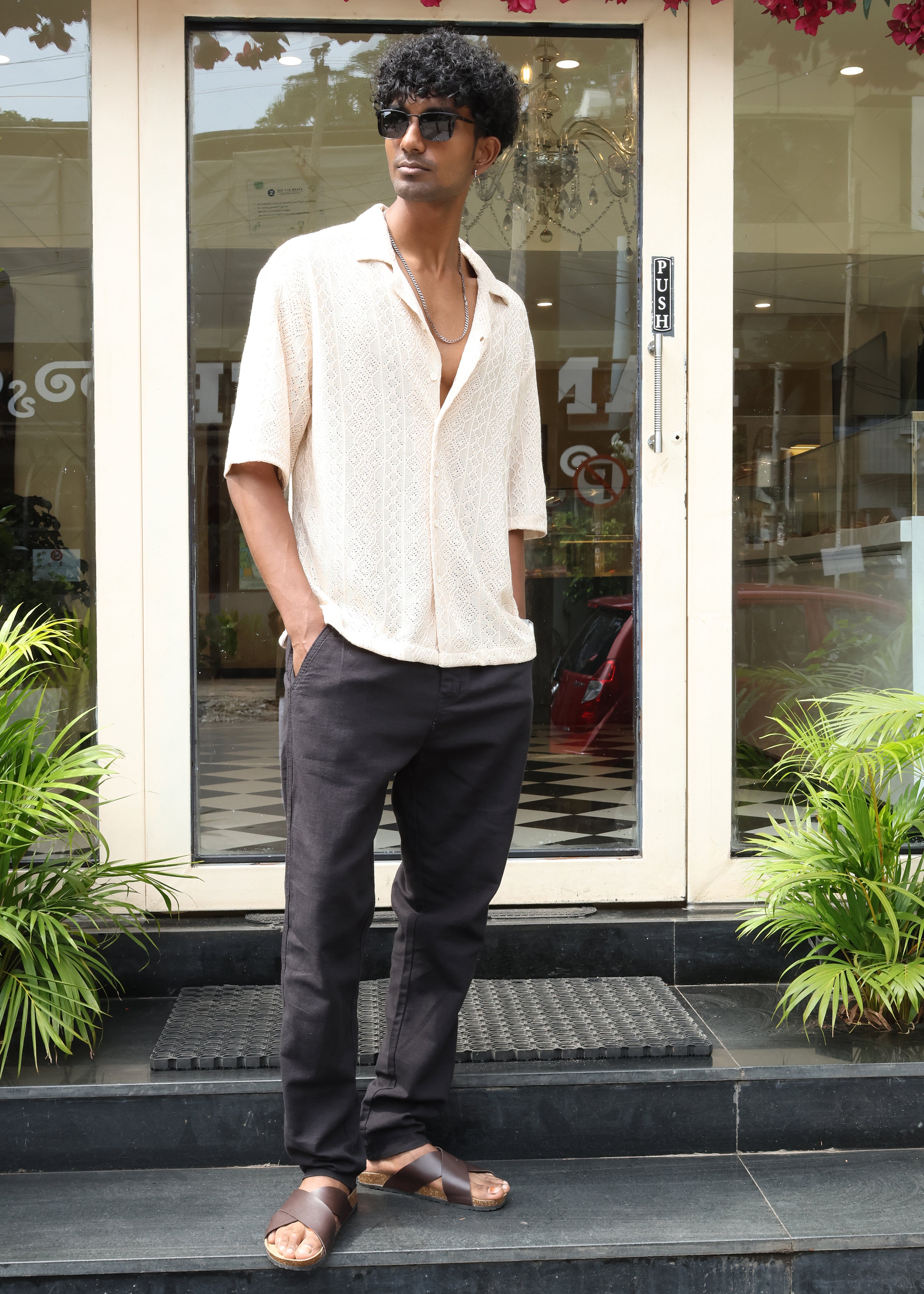 Textured Open-Weave Shirt - Beige - Snipes