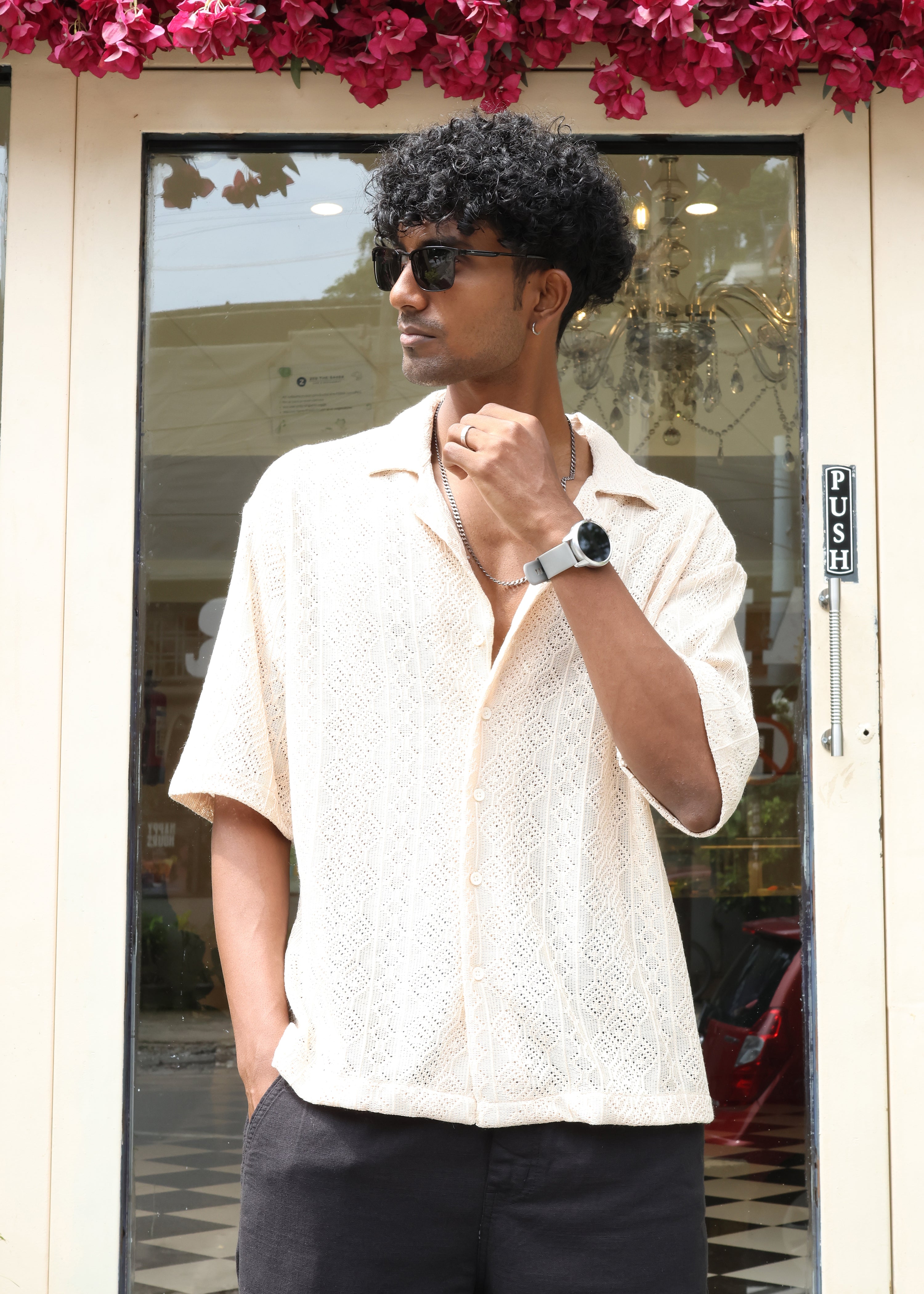 Textured Open-Weave Shirt - Beige - Snipes