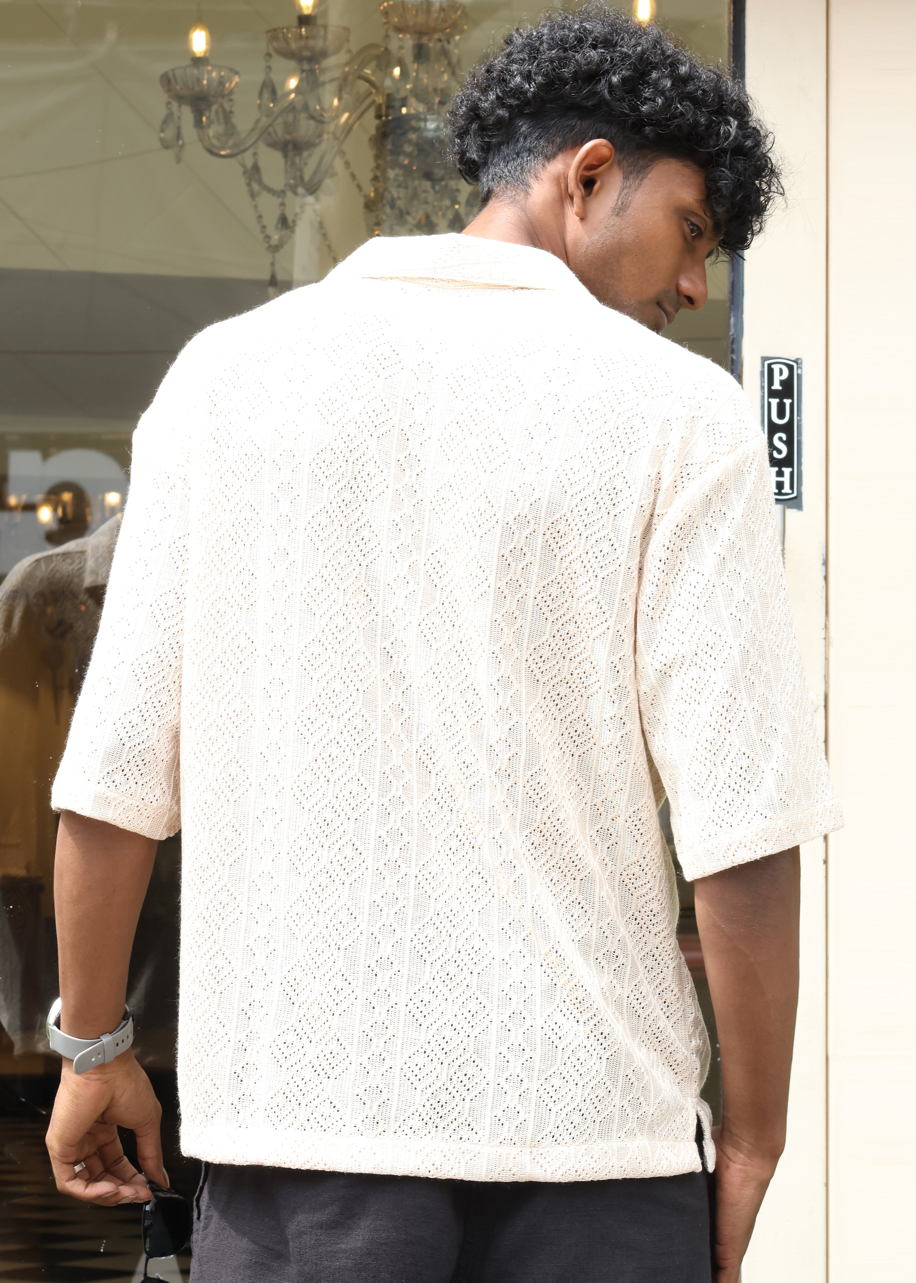 Textured Open-Weave Shirt - Beige - Snipes