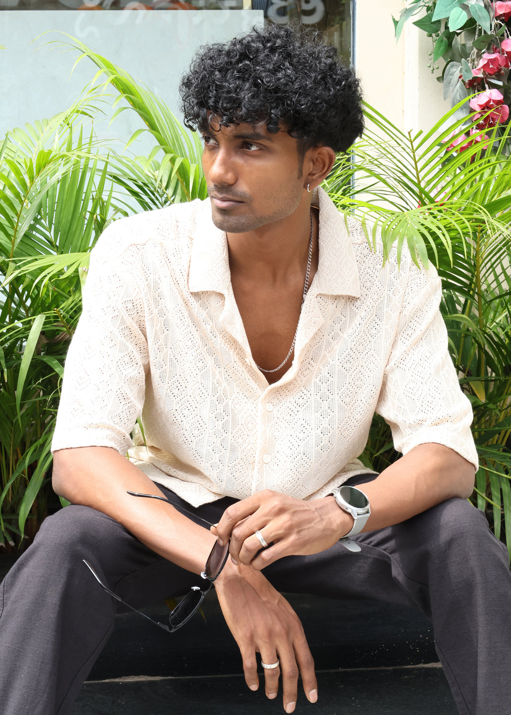 Textured Open-Weave Shirt - Beige - Snipes