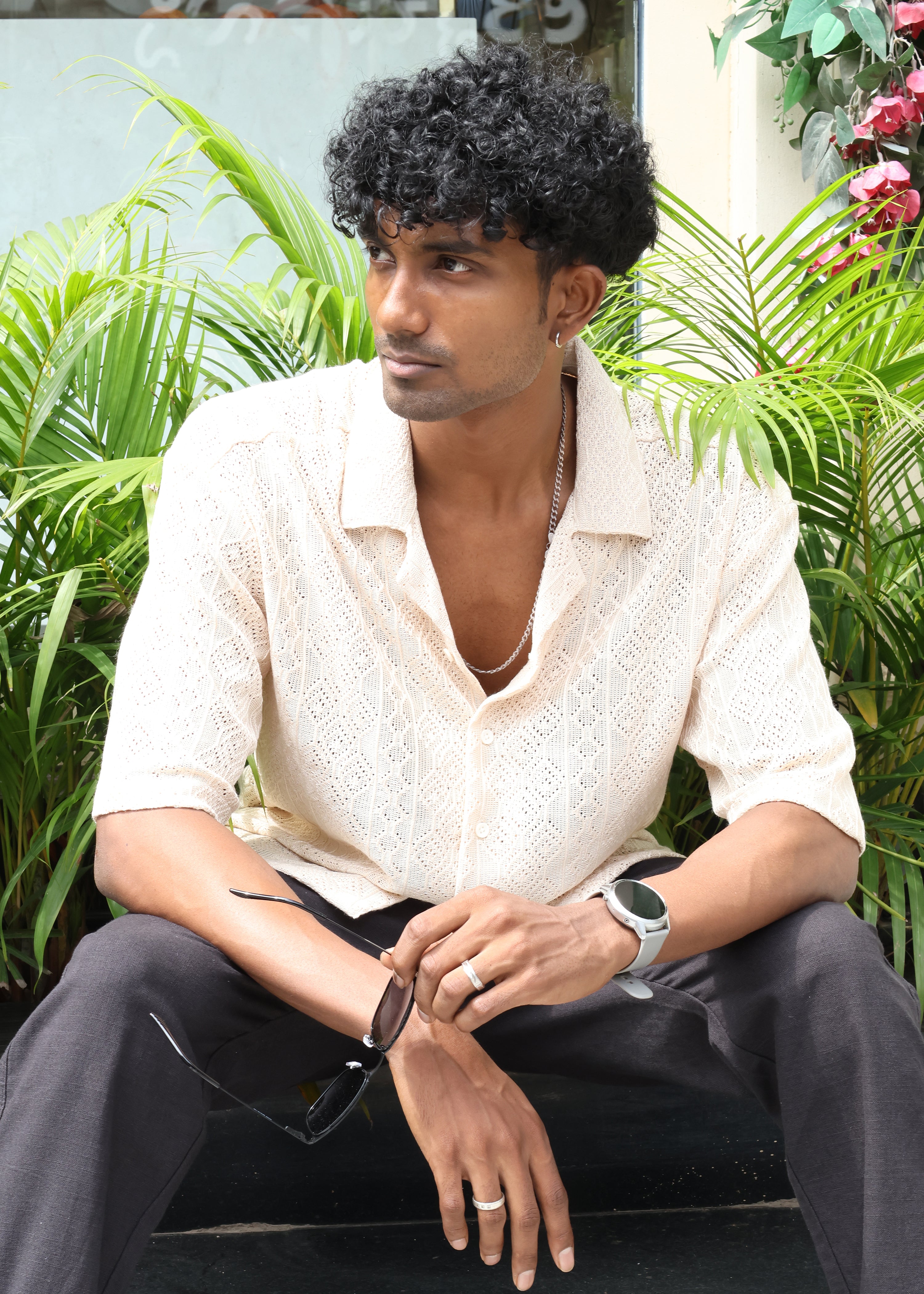 Textured Open-Weave Shirt - Beige - Snipes