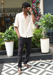 Textured Open-Weave Shirt - Beige