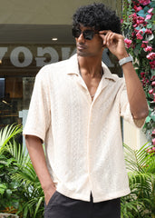 Textured Open-Weave Shirt - Beige