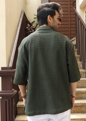 Textured Open-Weave Half-Sleeve Shirt - Green