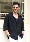 Textured Open-Weave Half-Sleeve Shirt - Black - Snipes
