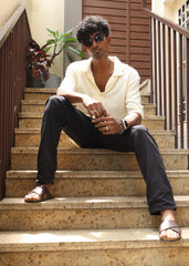 Textured Open-Weave Half-Sleeve Shirt - Cream