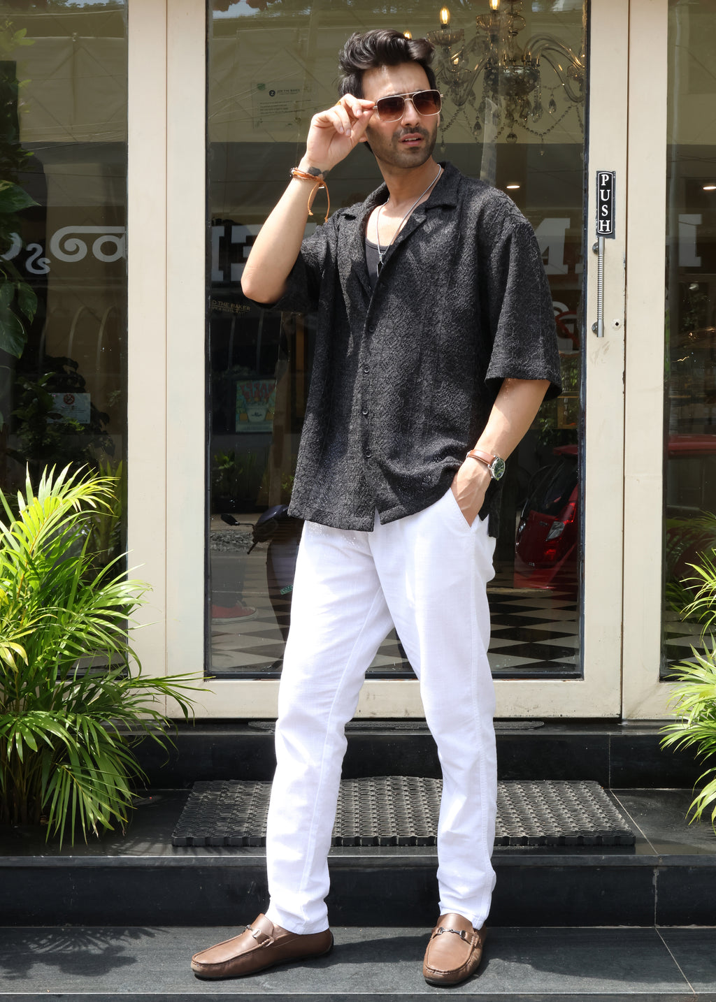 Textured Open-Weave Shirt - Black - Snipes