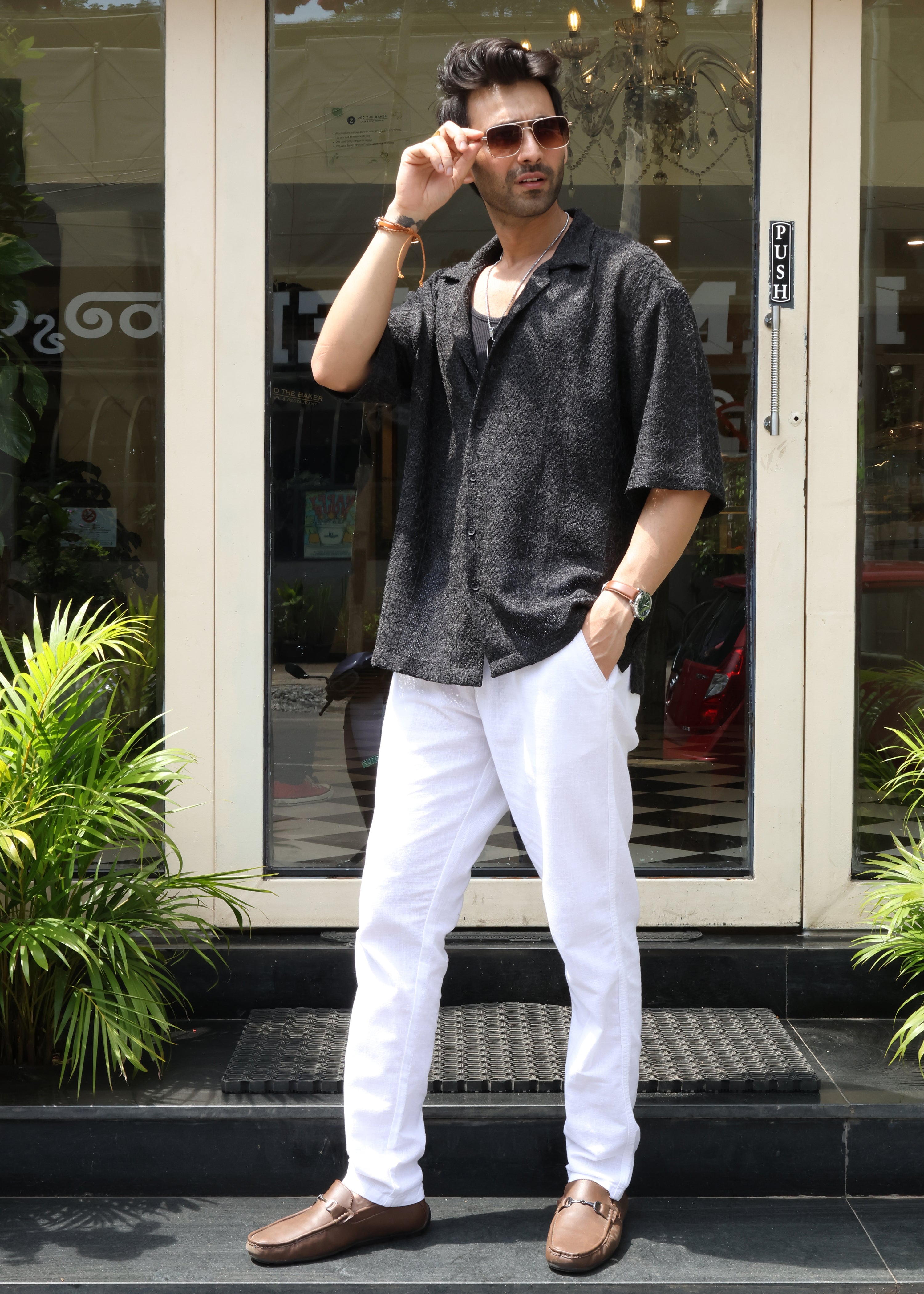 Textured Open-Weave Shirt - Black - Snipes