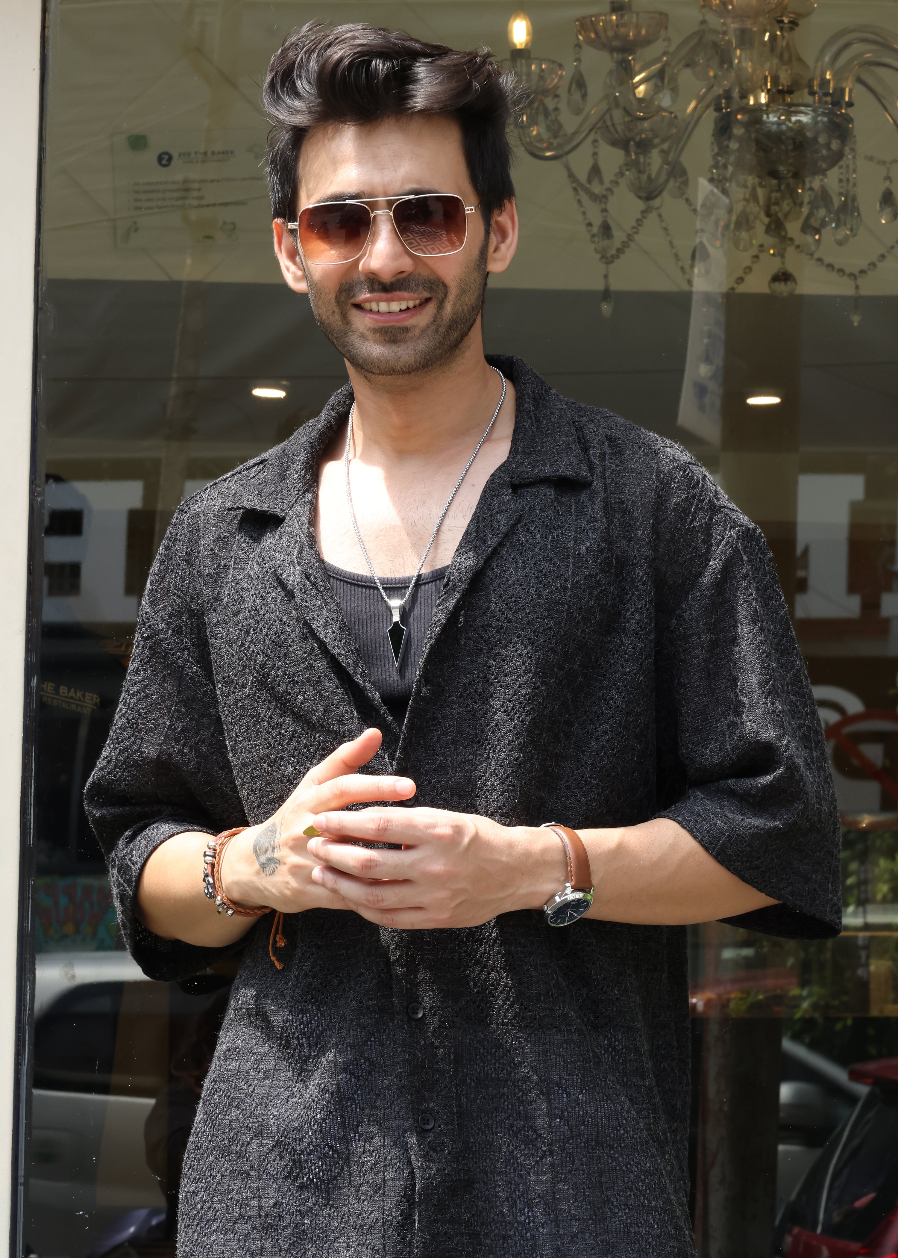 Textured Open-Weave Shirt - Black - Snipes