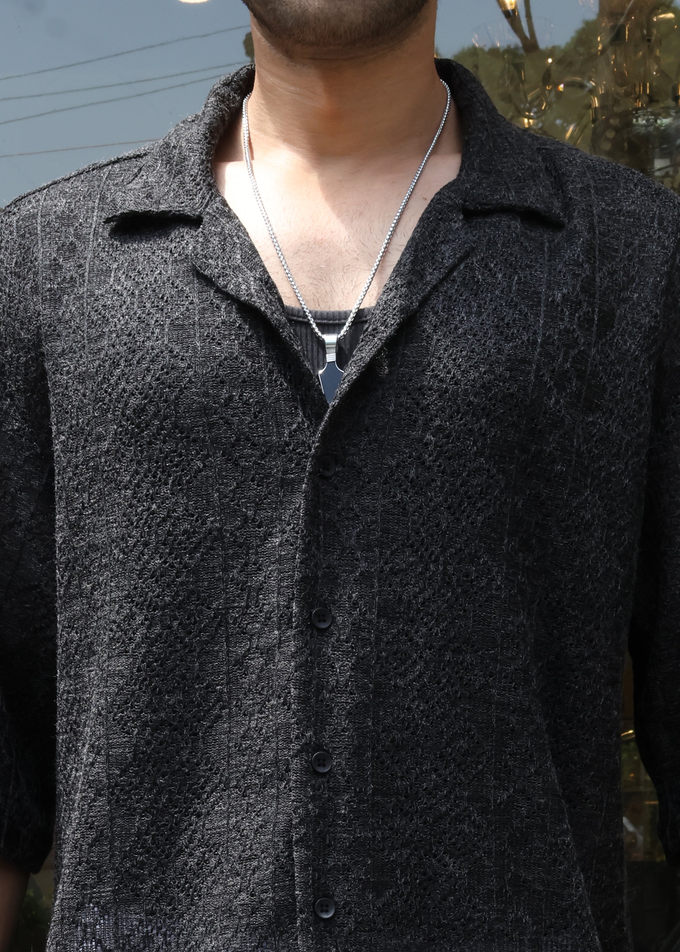 Textured Open-Weave Shirt - Black - Snipes