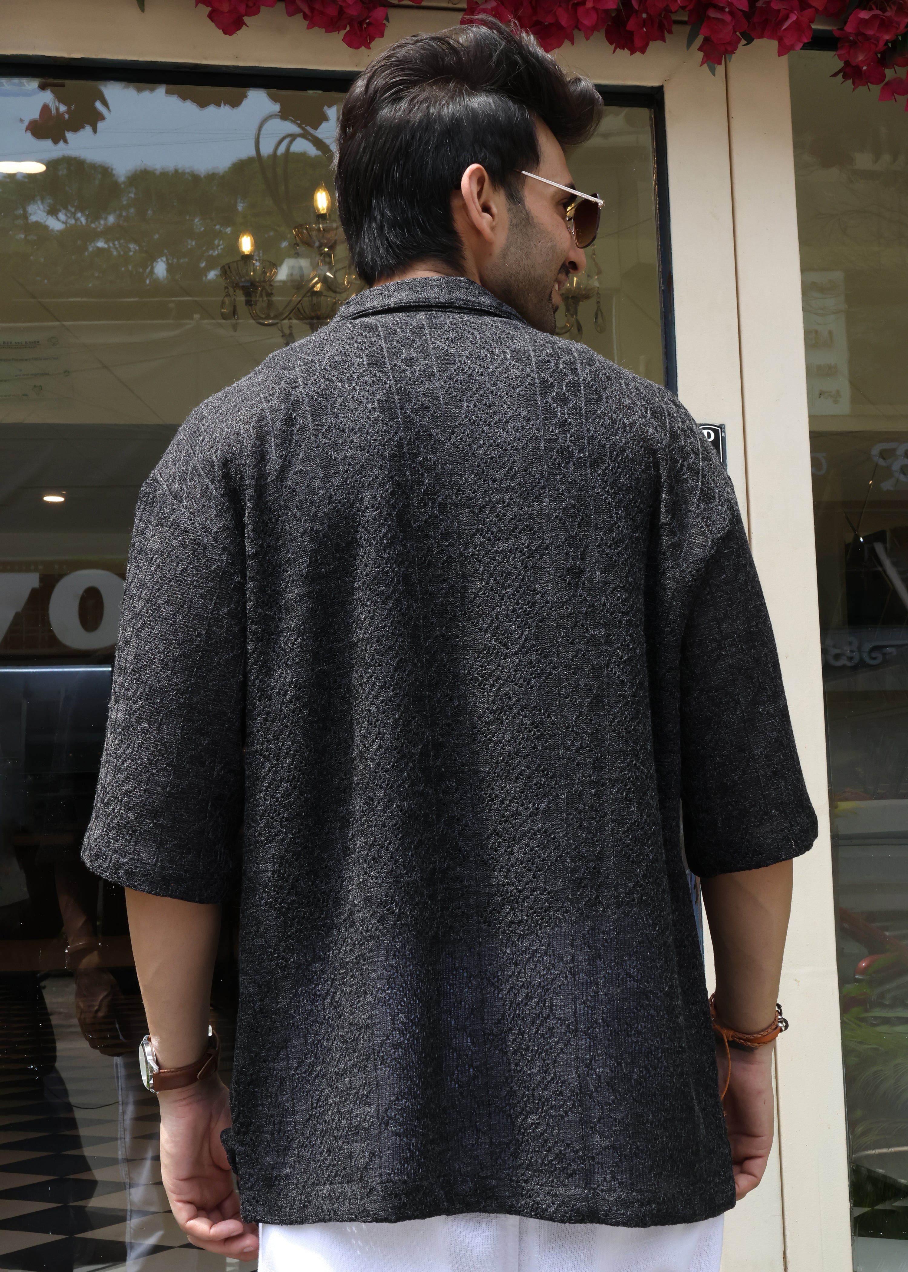 Textured Open-Weave Shirt - Black Secondary image