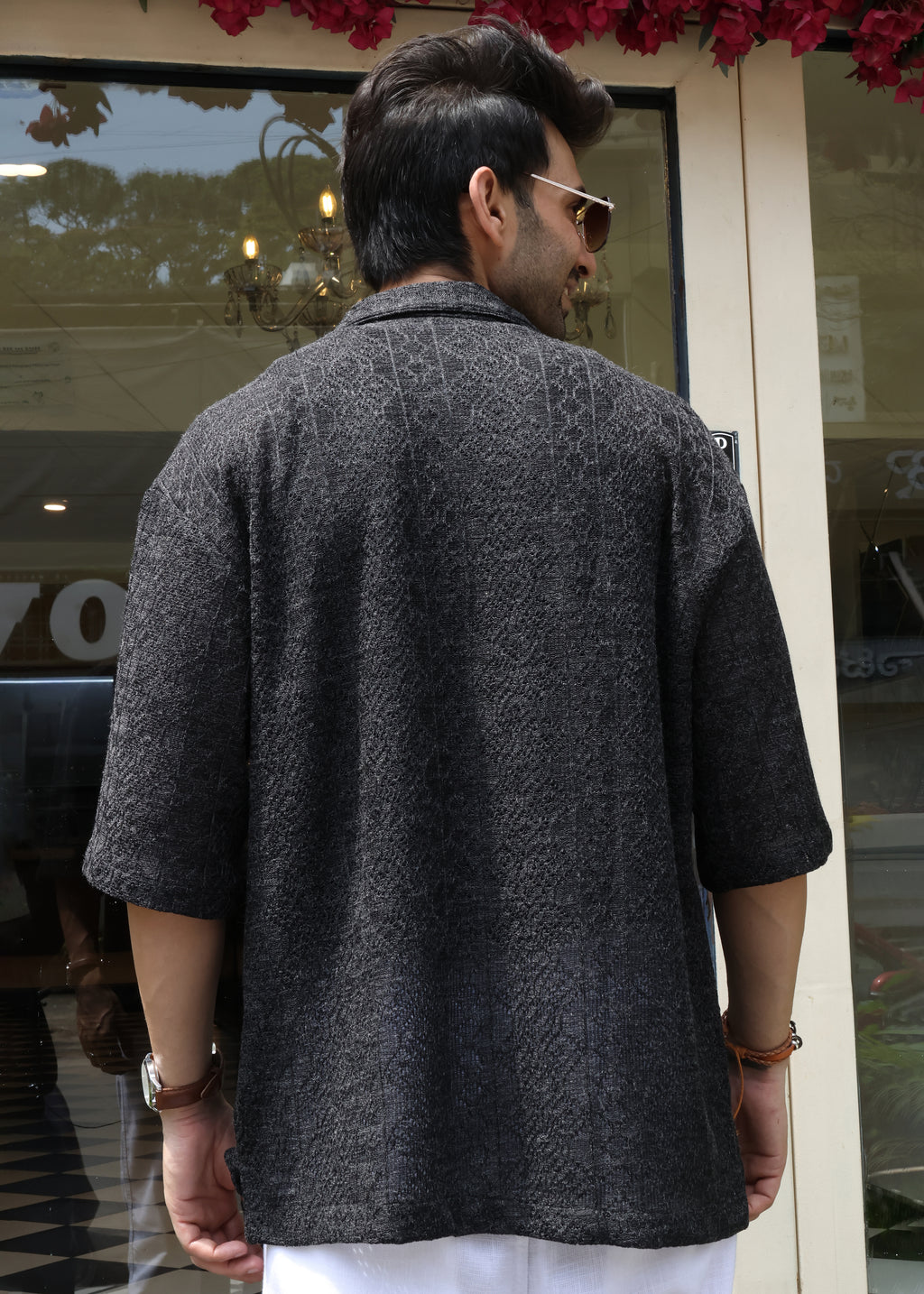 Textured Open-Weave Shirt - Black - Snipes