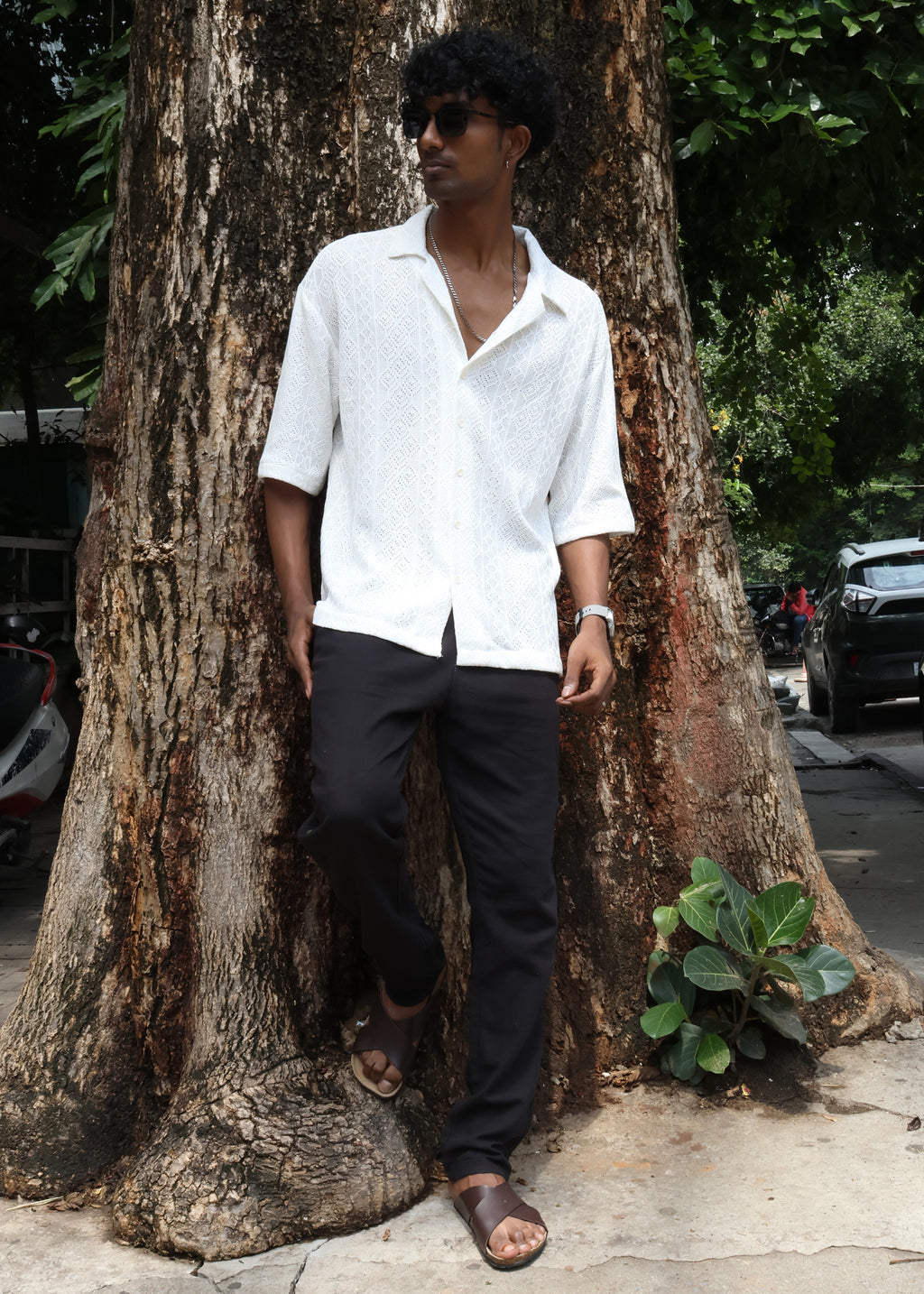 Textured Open-Weave Shirt - White - Snipes