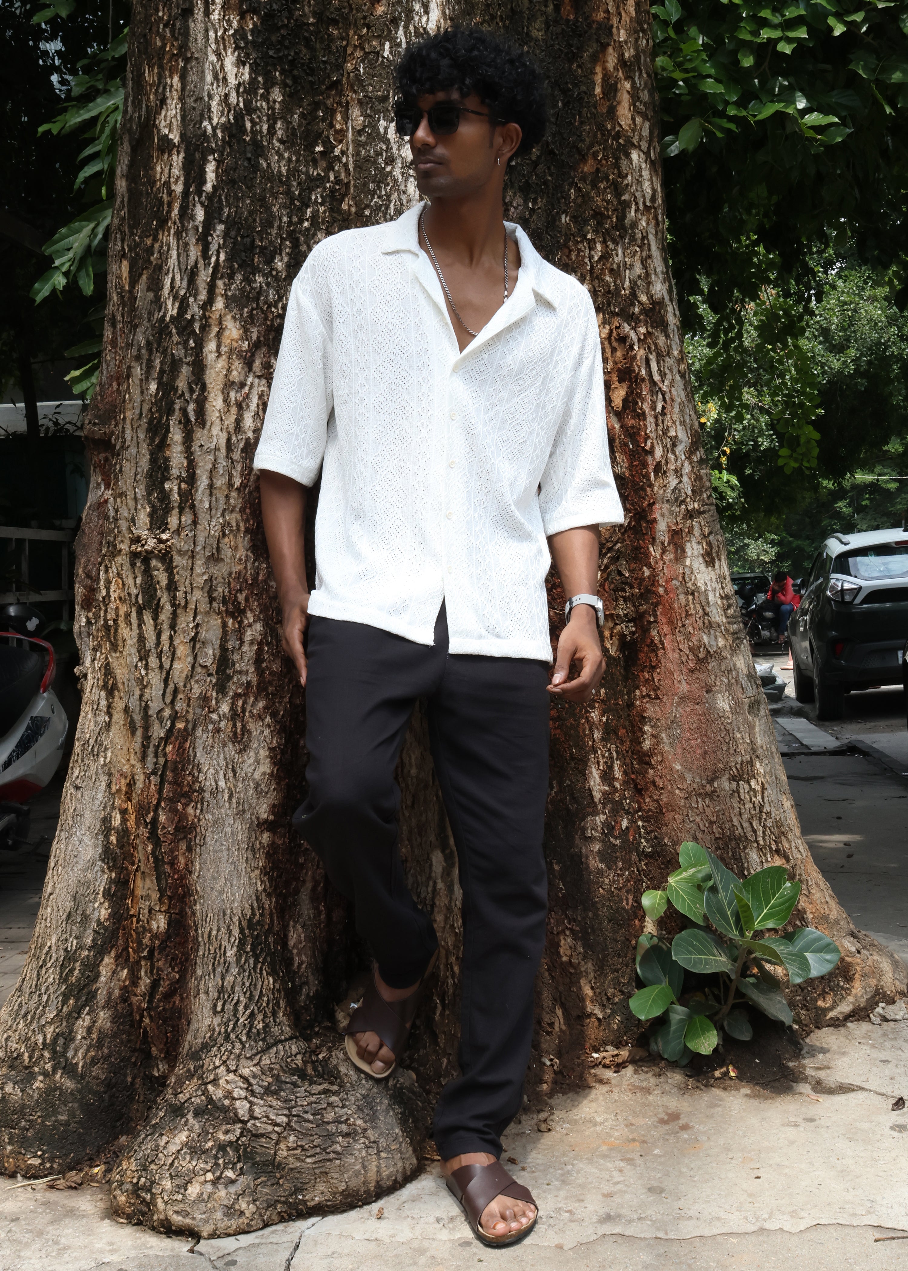 Textured Open-Weave Shirt - White - Snipes