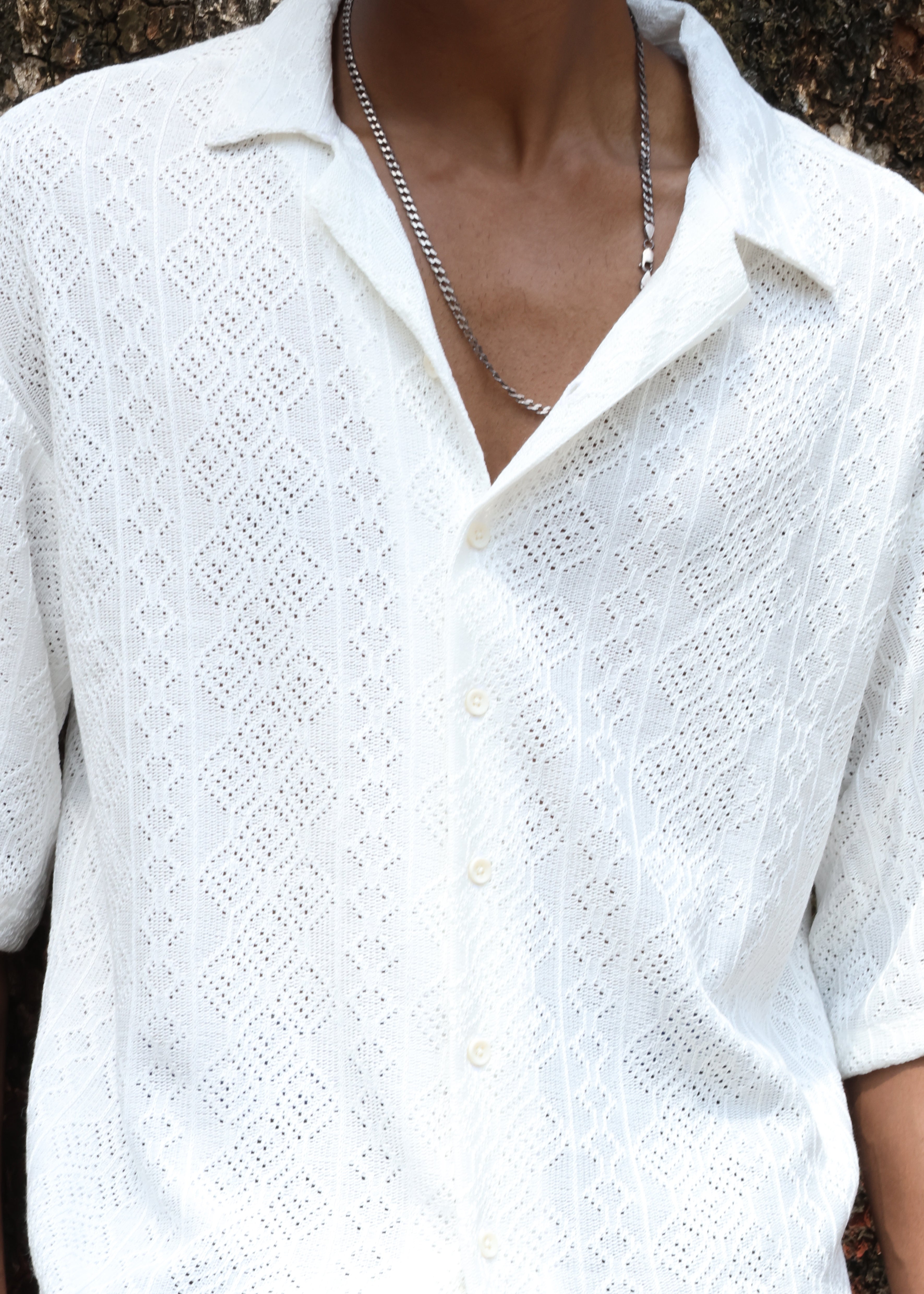 Textured Open-Weave Shirt - White - Snipes