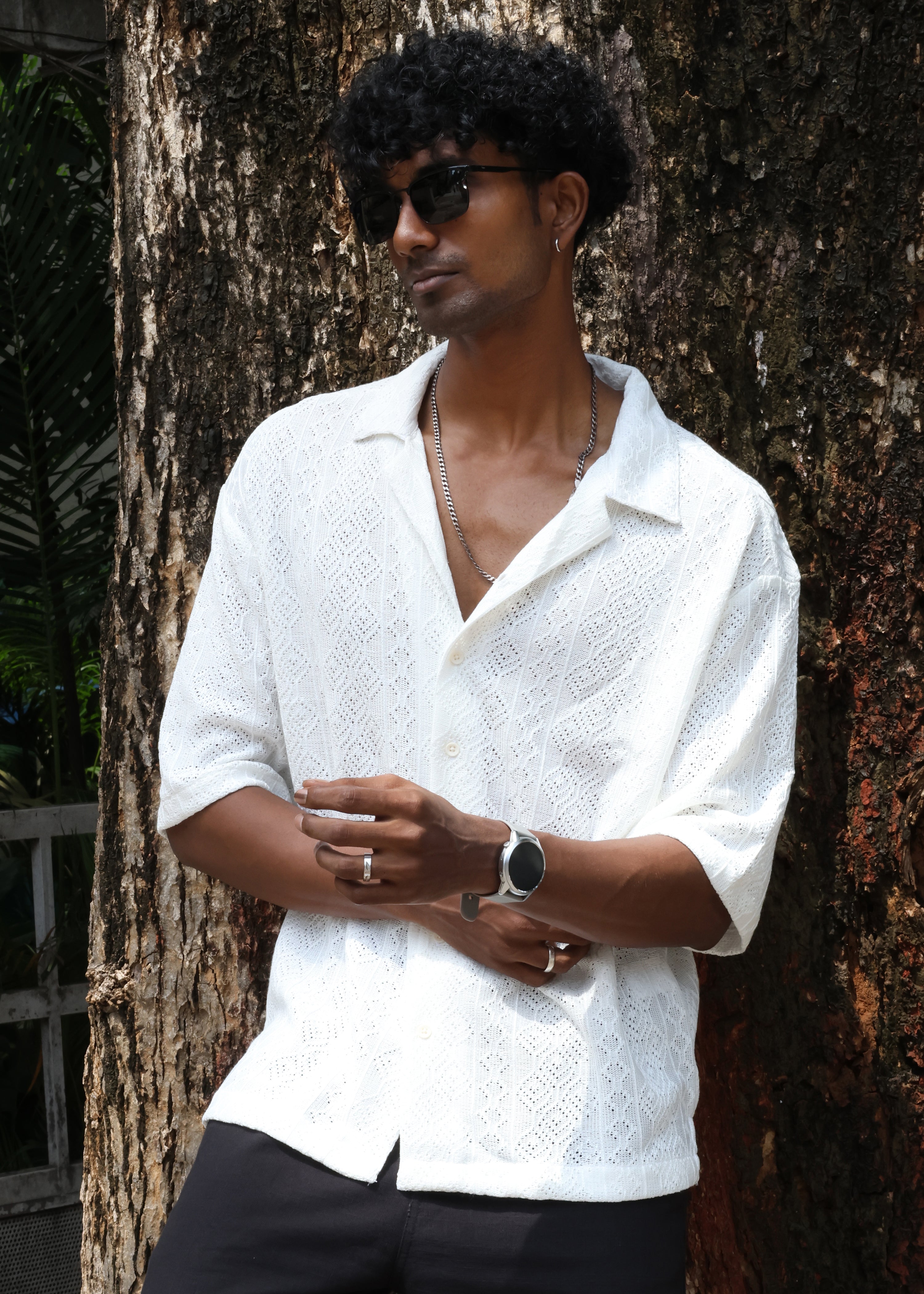 Textured Open-Weave Shirt - White - Snipes