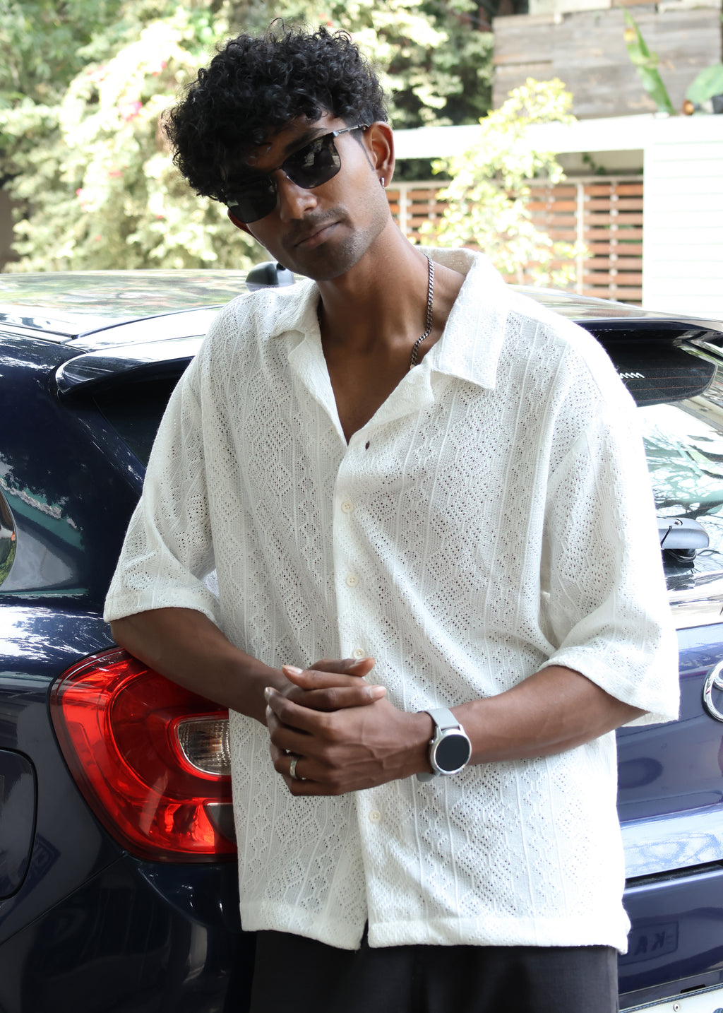 Textured Open-Weave Shirt - White - Snipes