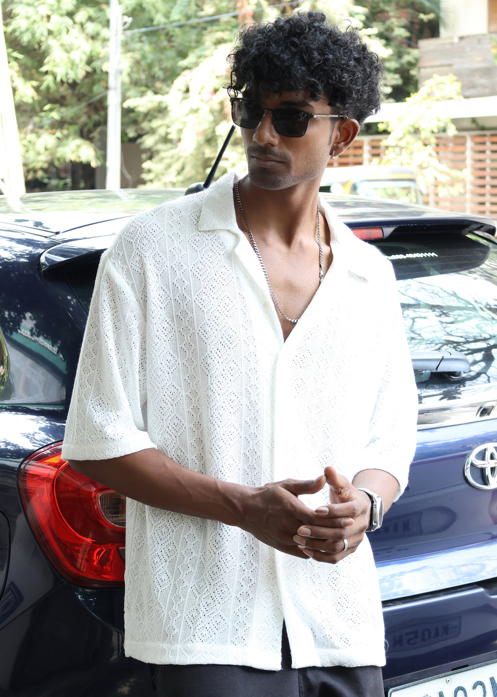 Textured Open-Weave Shirt - White - Snipes