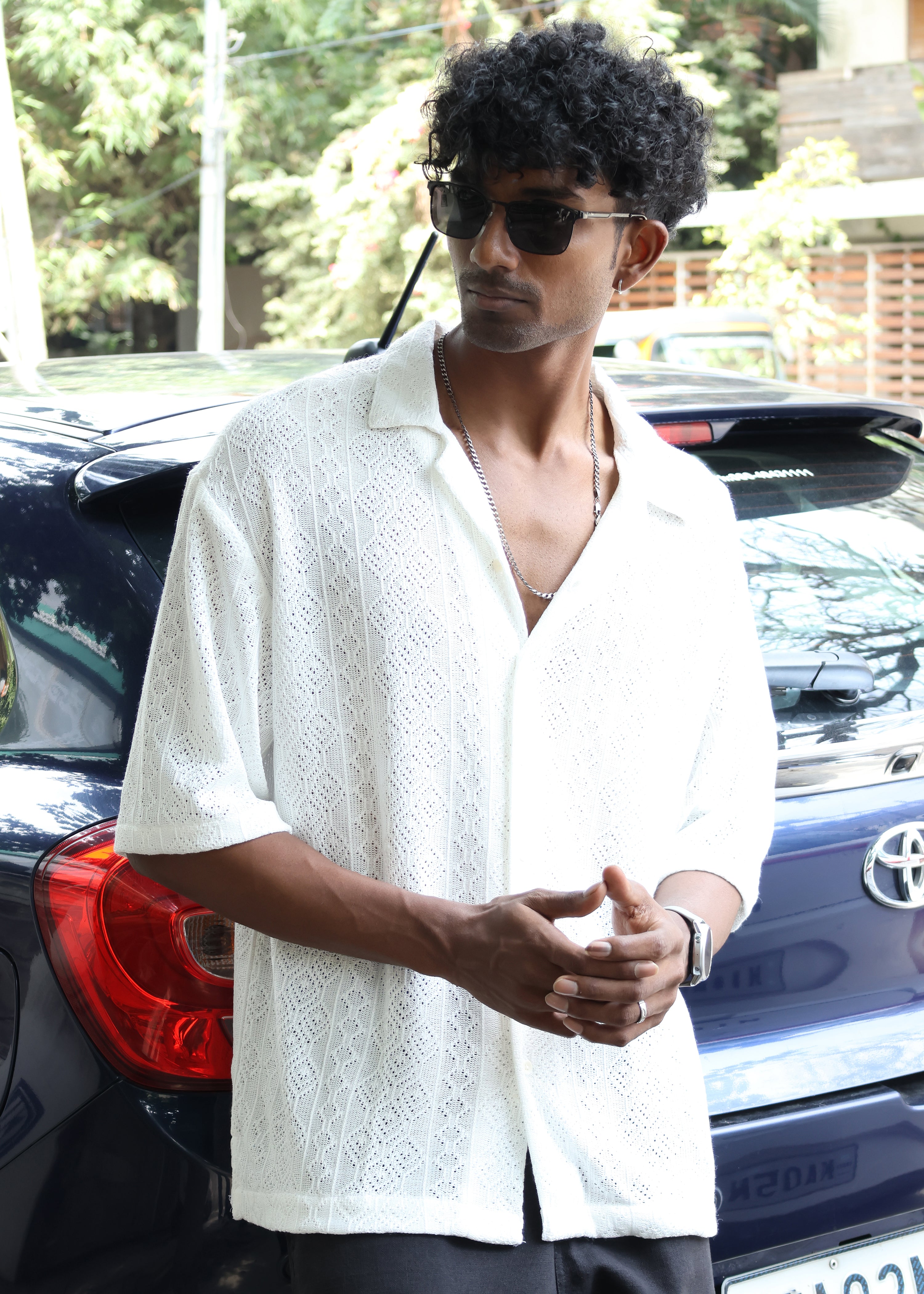 Textured Open-Weave Shirt - White - Snipes