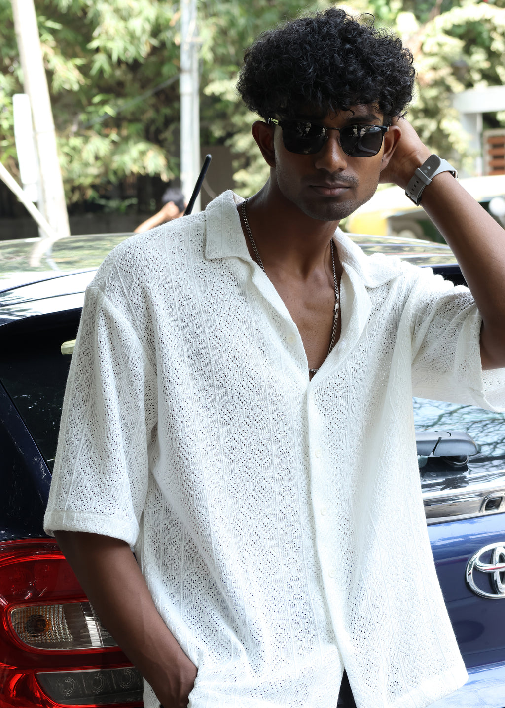 Textured Open-Weave Shirt - White - Snipes