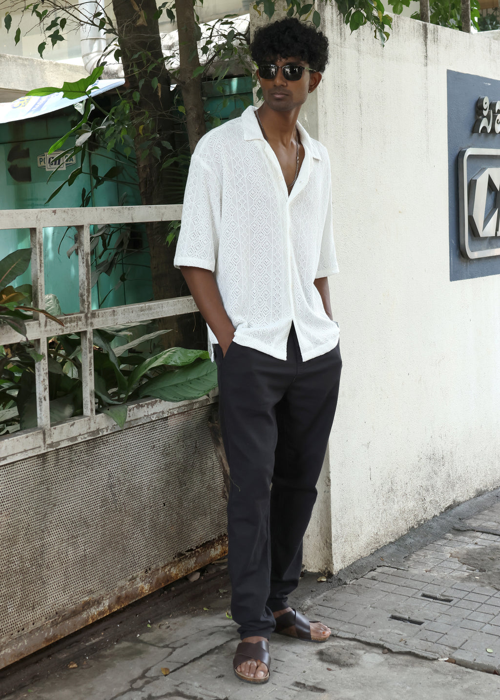 Textured Open-Weave Shirt - White - Snipes