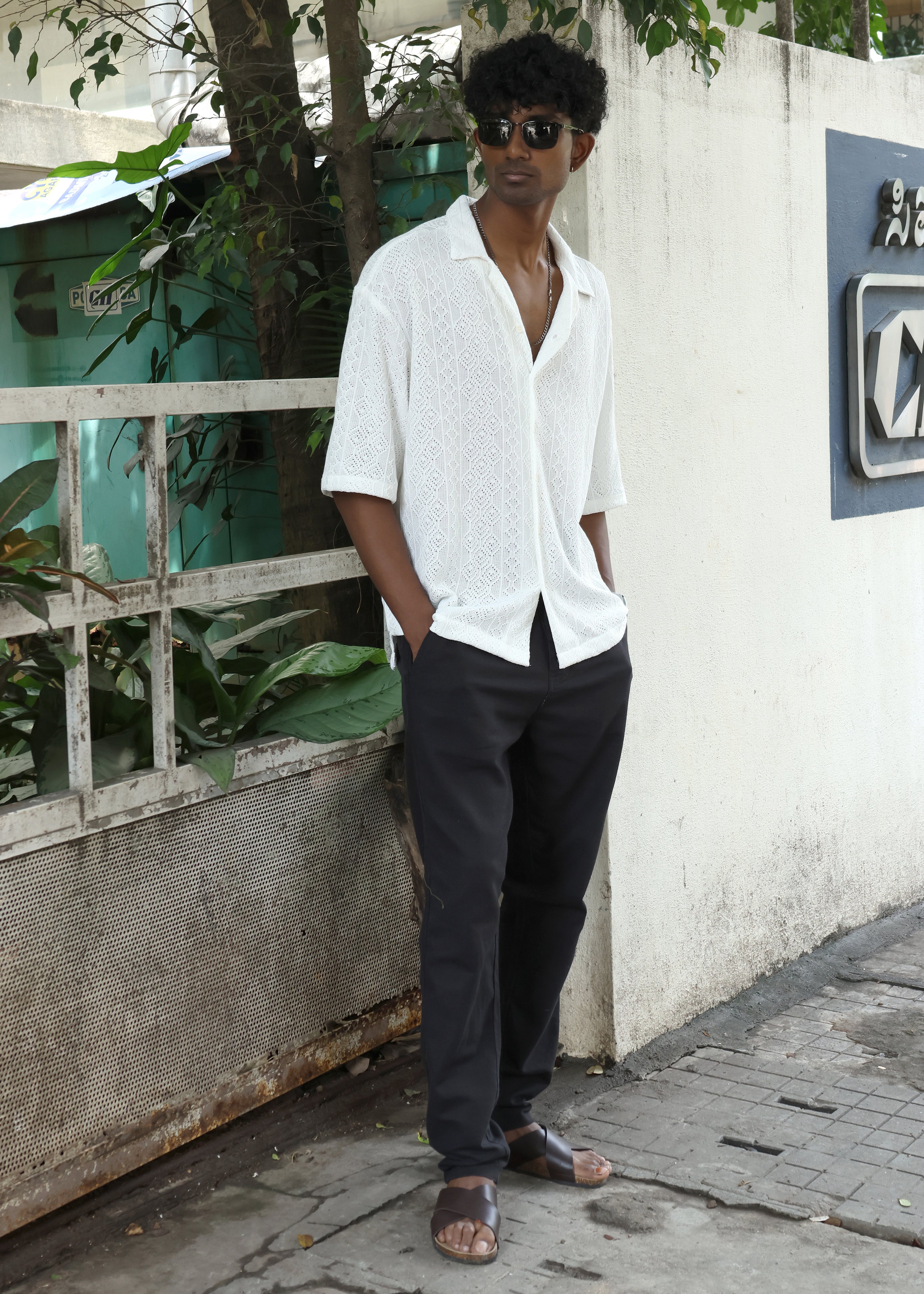 Textured Open-Weave Shirt - White - Snipes
