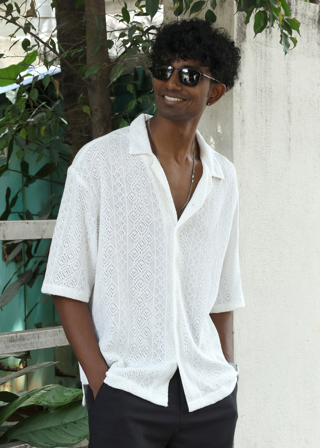 Textured Open-Weave Shirt - White - Snipes