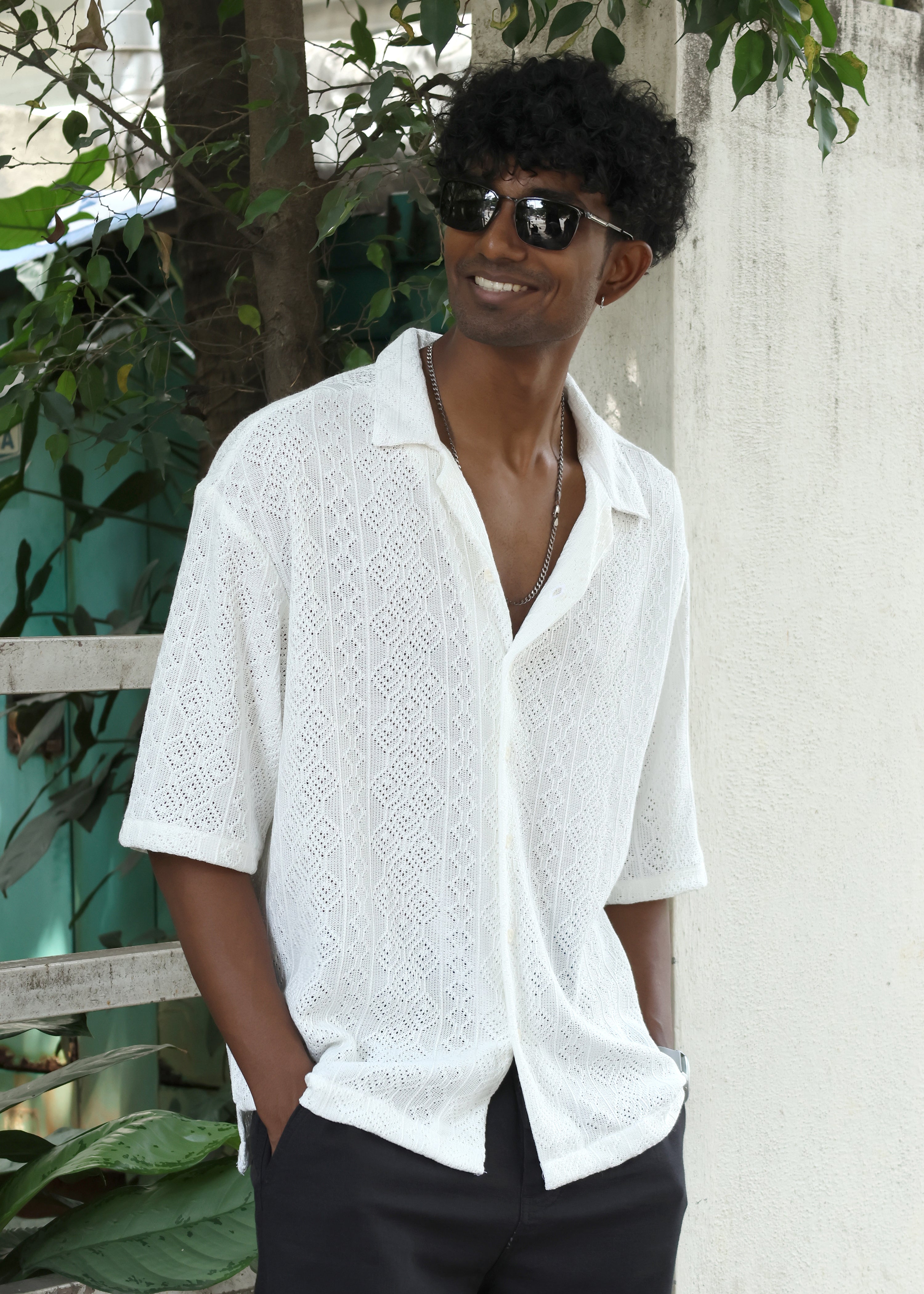 Textured Open-Weave Shirt - White - Snipes