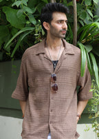 Textured Open-Weave Half-Sleeve Shirt - Brown - Snipes