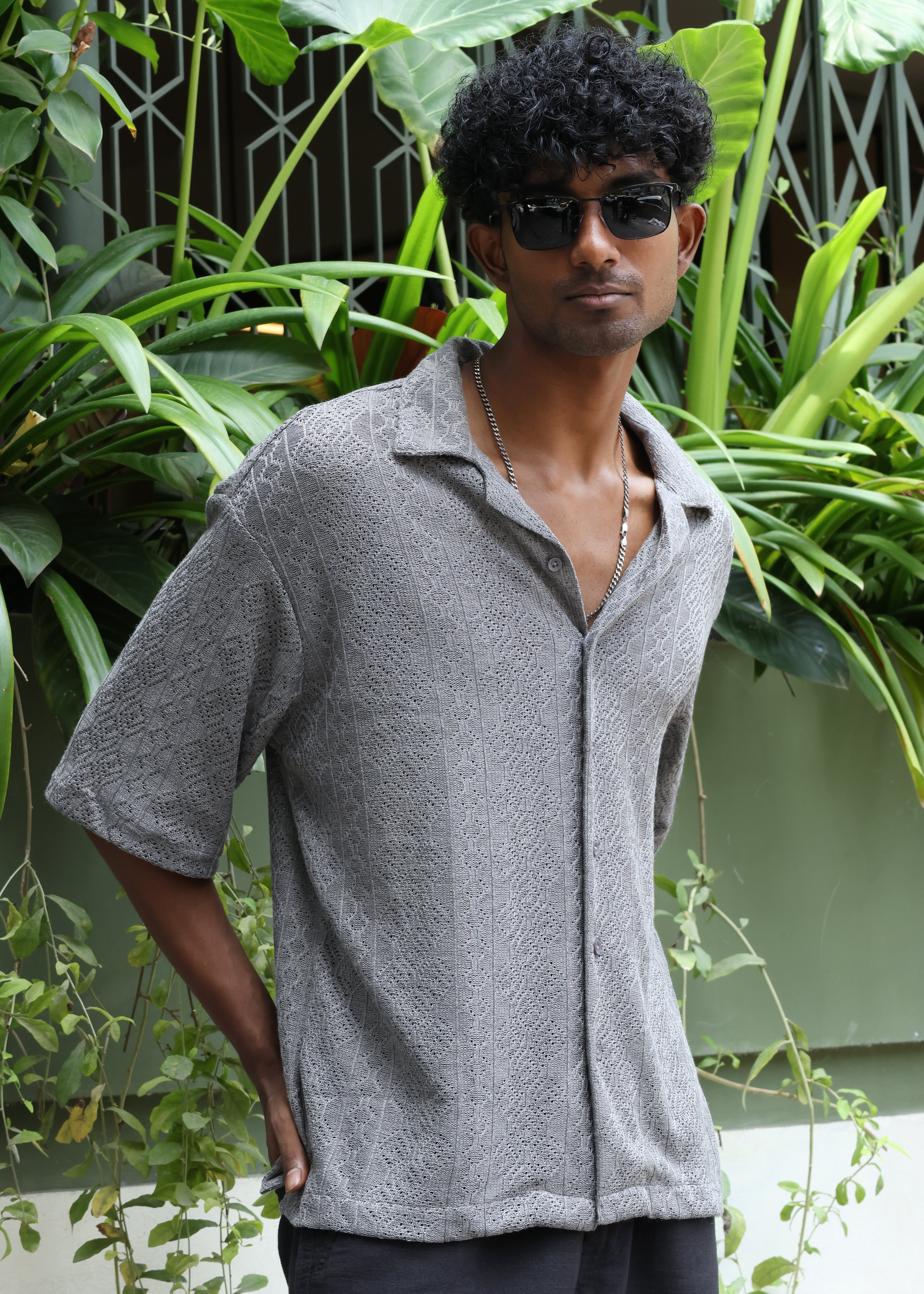 Textured Open-Weave Shirt - Grey - Snipes