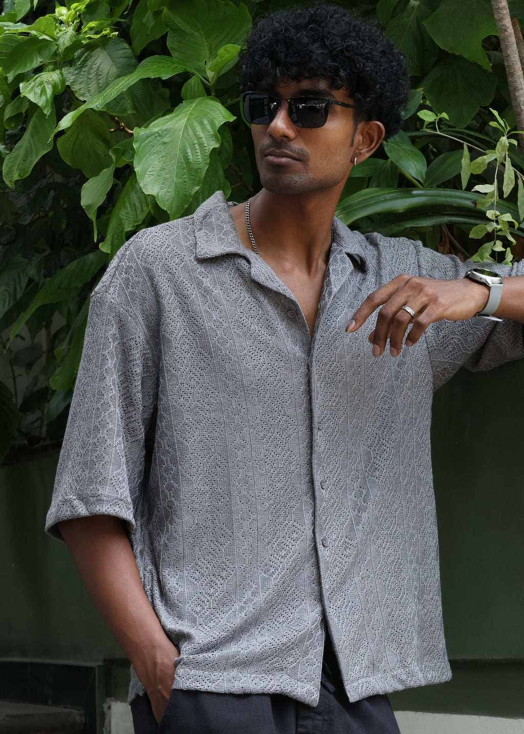 Textured Open-Weave Shirt - Grey - Snipes