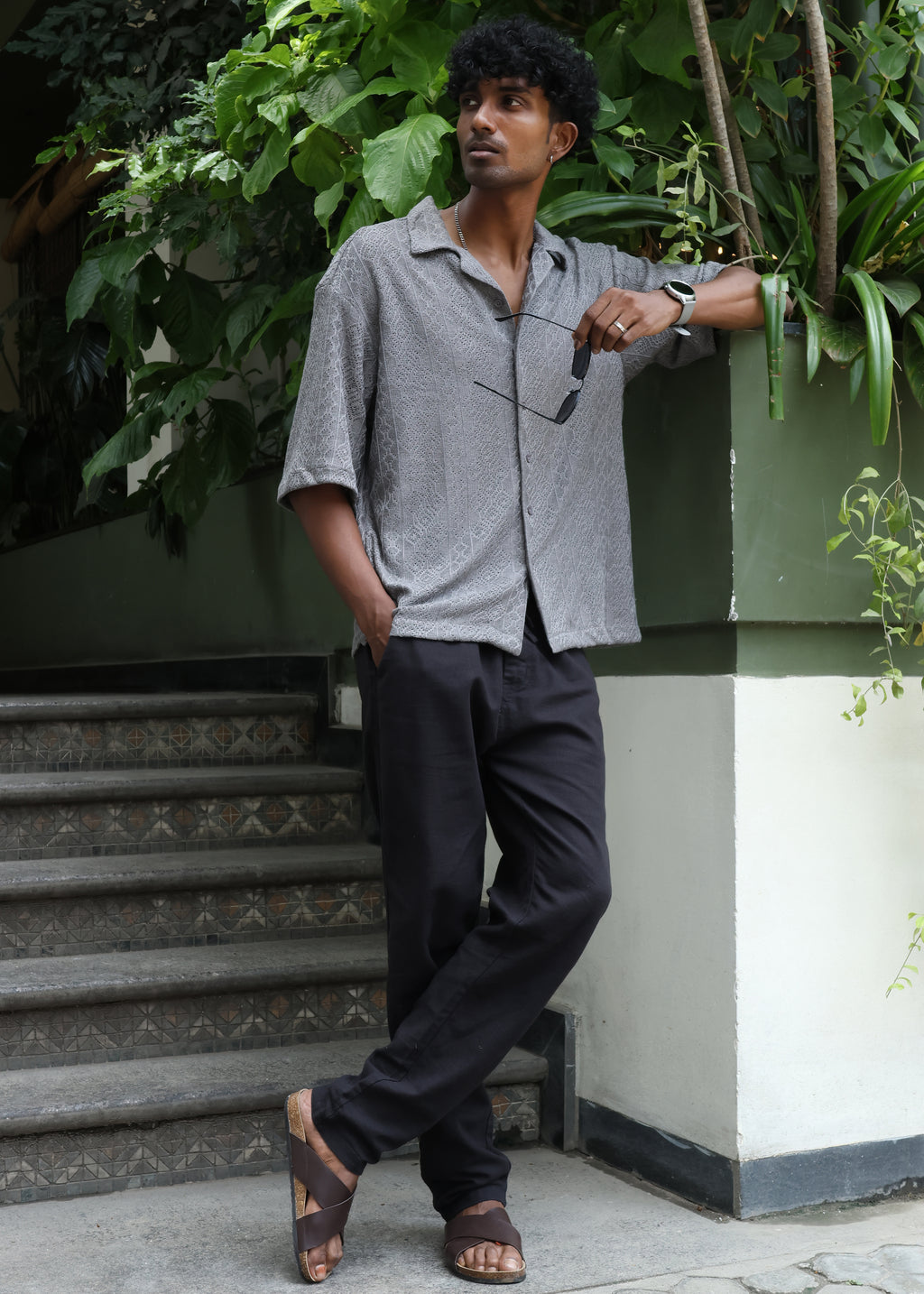 Textured Open-Weave Shirt - Grey - Snipes