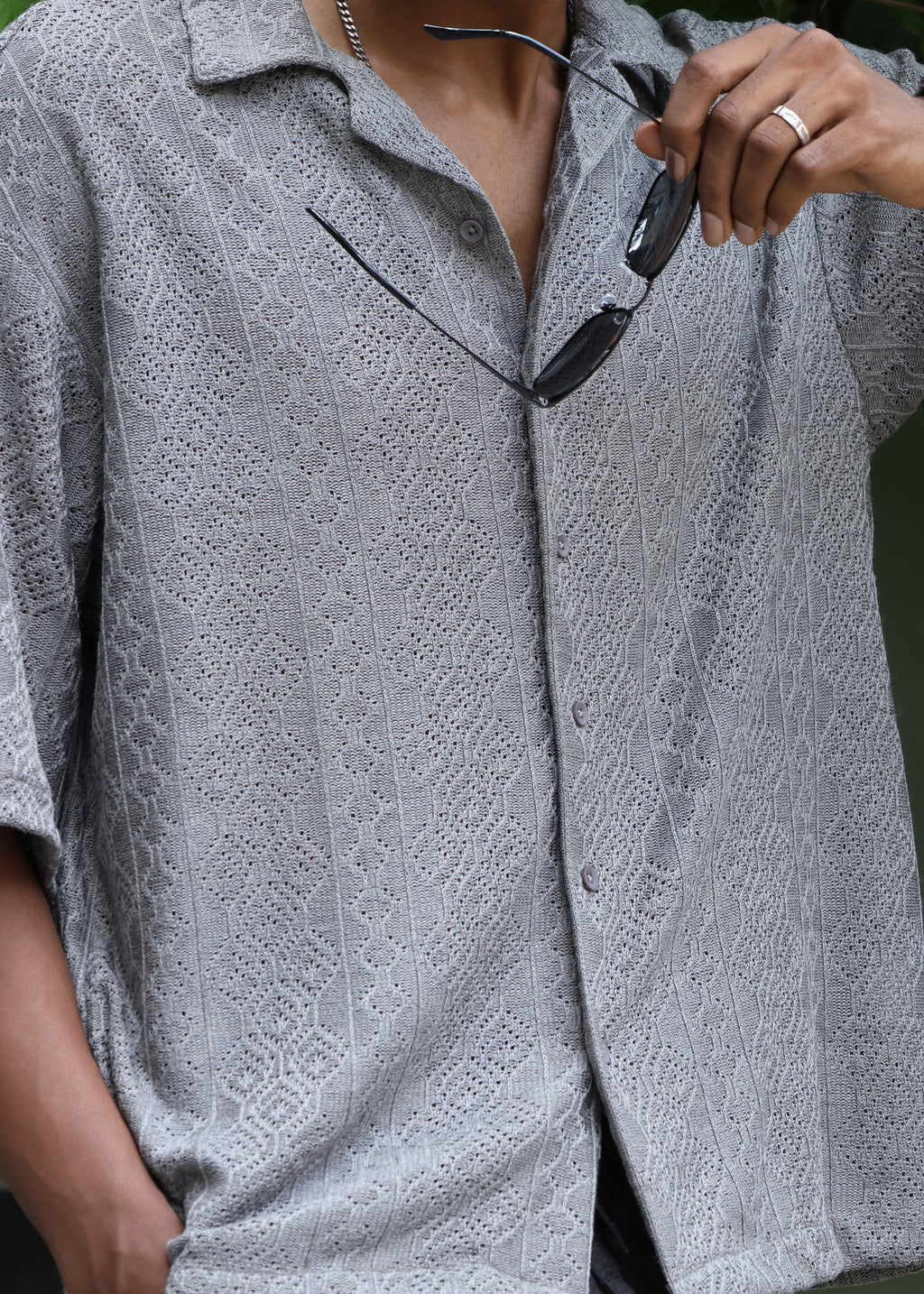 Textured Open-Weave Shirt - Grey - Snipes