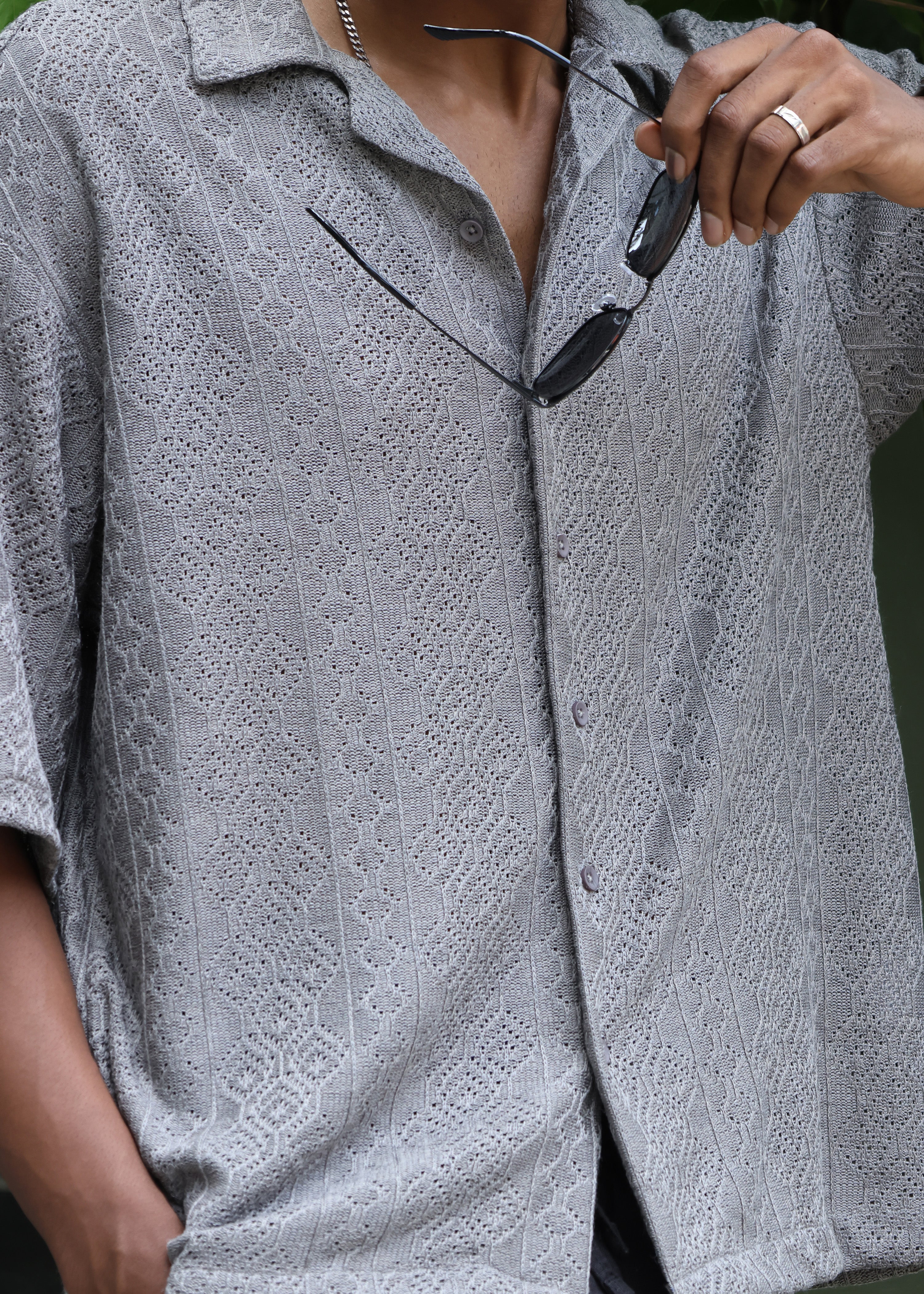Textured Open-Weave Shirt - Grey - Snipes