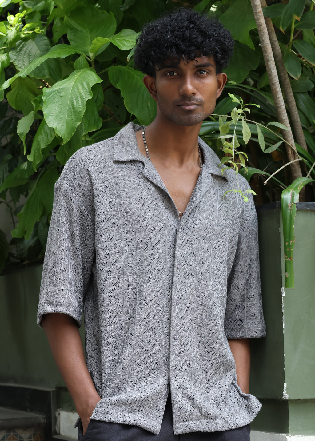 Textured Open-Weave Shirt - Grey - Snipes