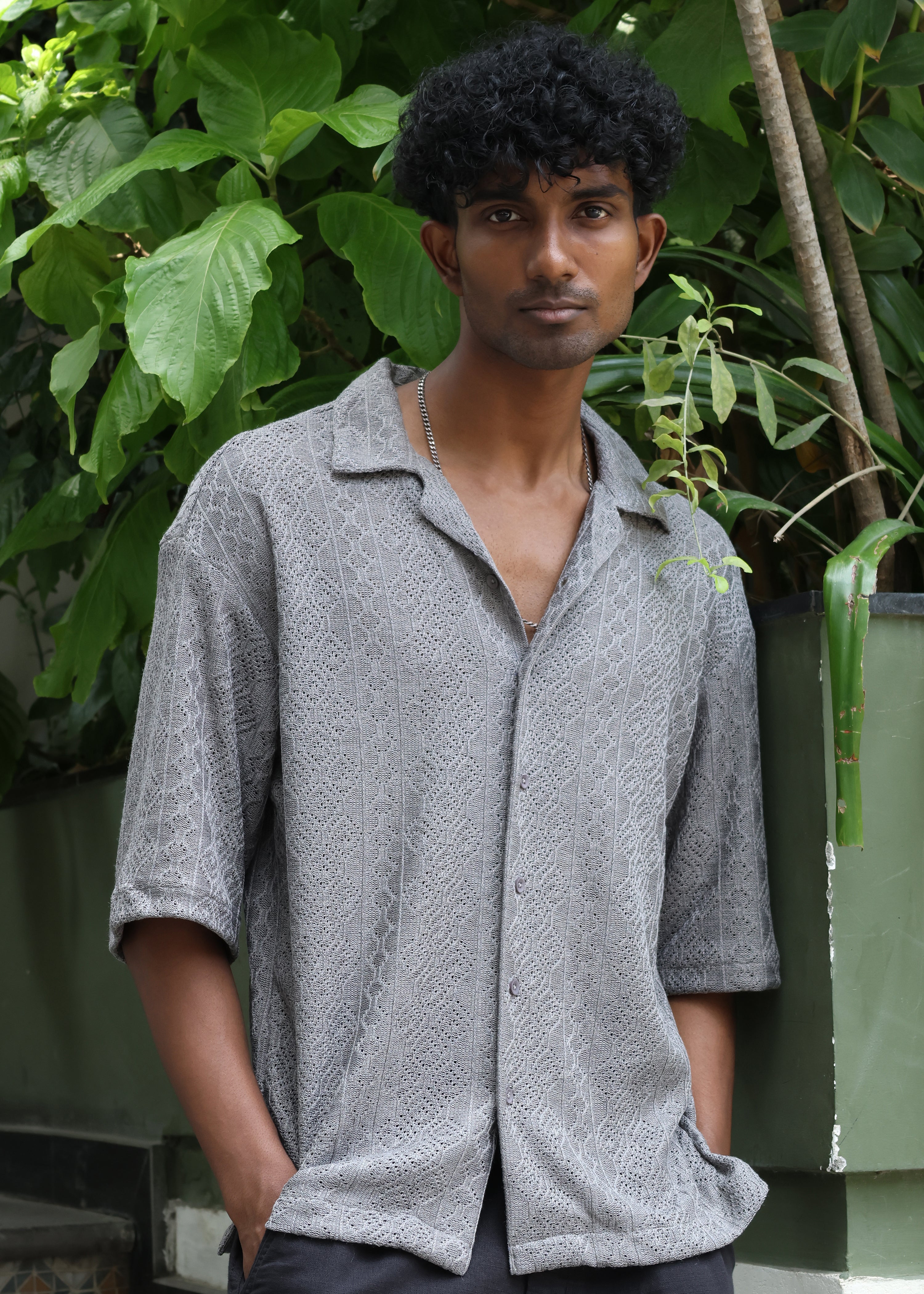 Textured Open-Weave Shirt - Grey - Snipes