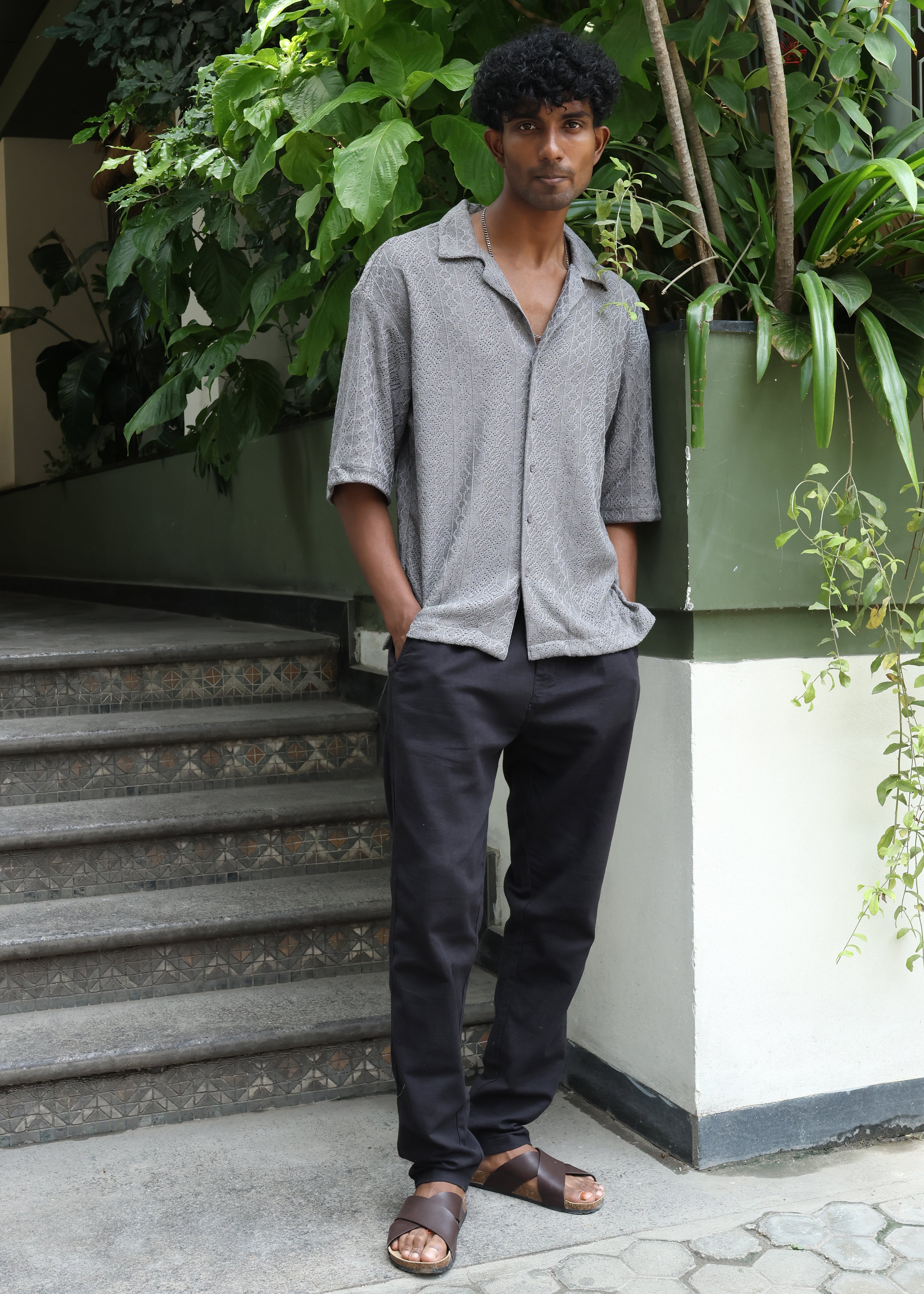 Textured Open-Weave Shirt - Grey - Snipes