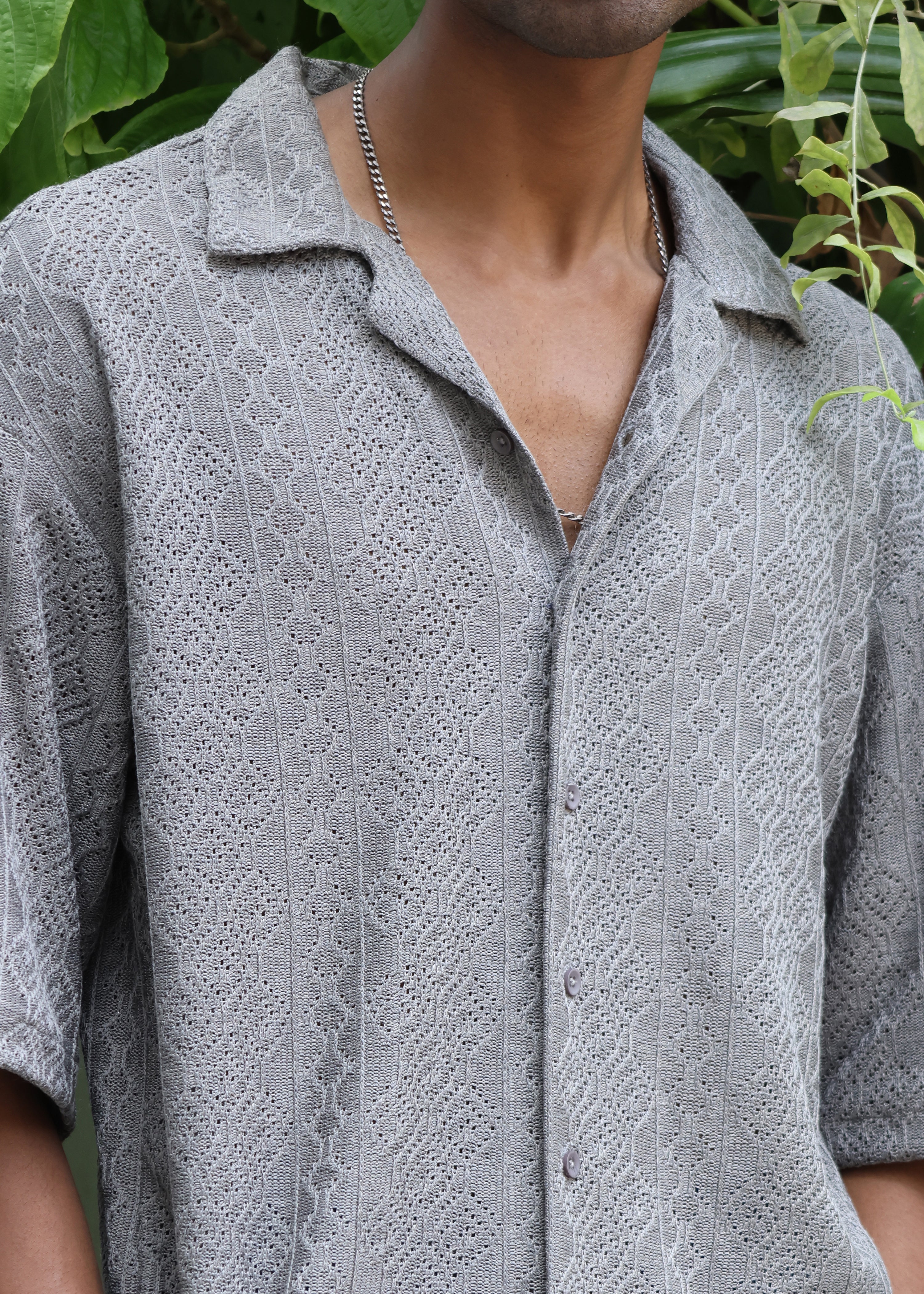 Textured Open-Weave Shirt - Grey - Snipes
