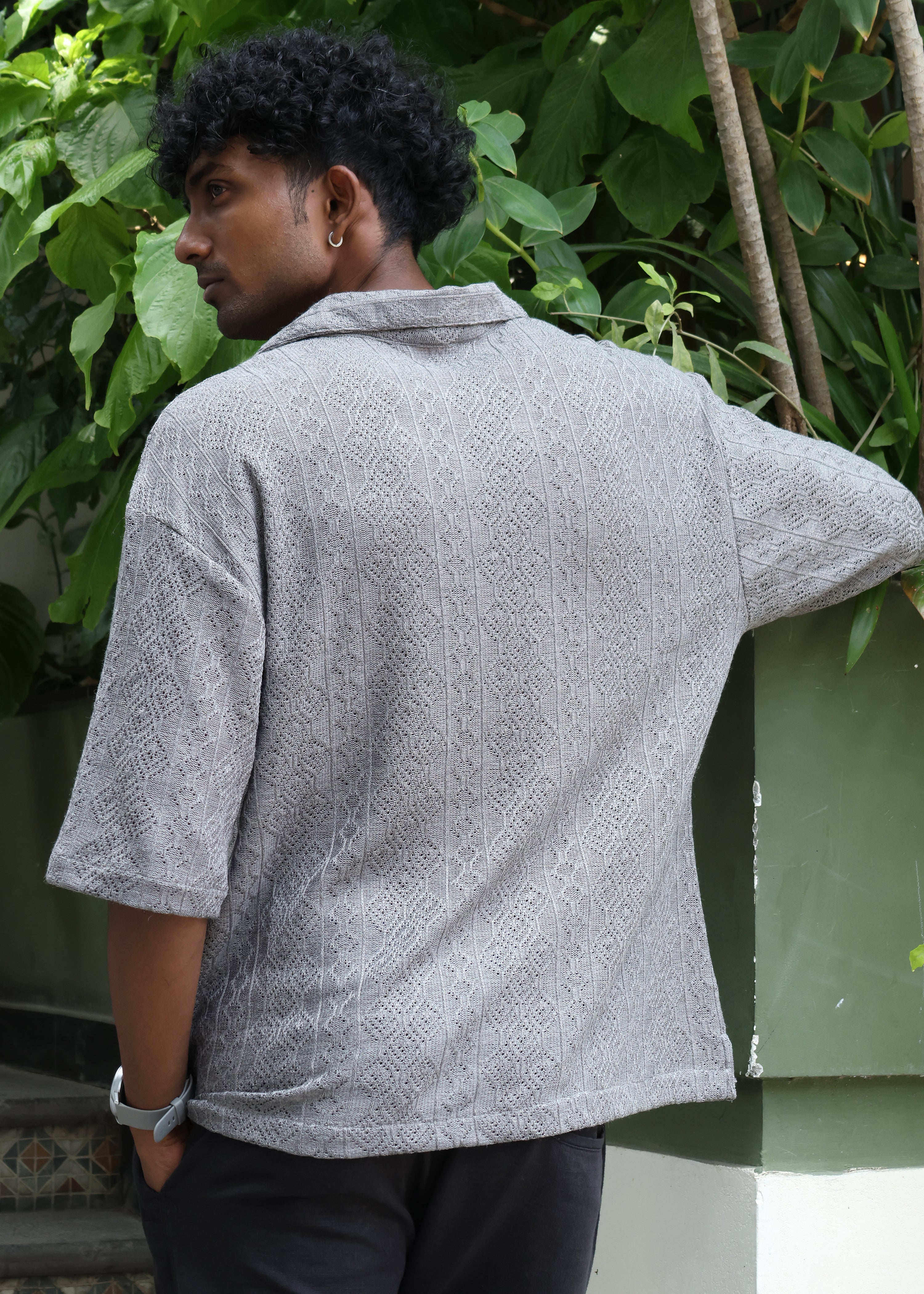 Textured Open-Weave Shirt - Grey Secondary image