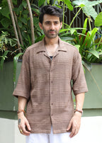 Textured Open-Weave Half-Sleeve Shirt - Brown - Snipes