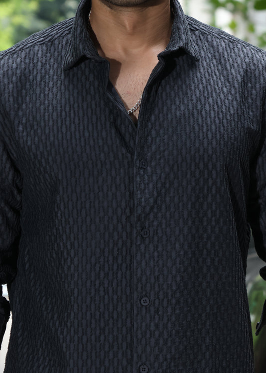 Self-Design Full-Sleeve Shirt - Navy
