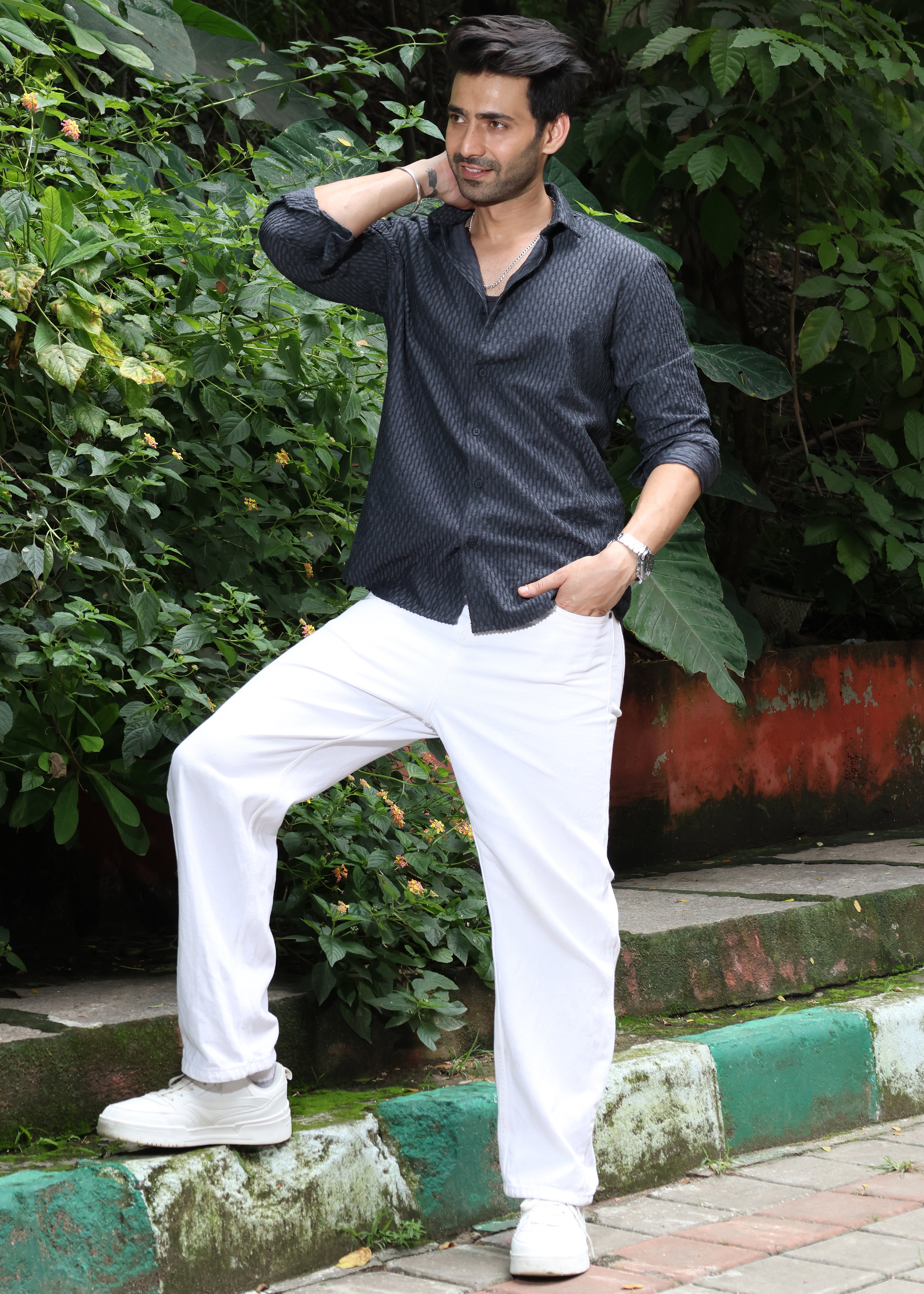 Self-Design Full-Sleeve Shirt - Navy - Snipes Main image