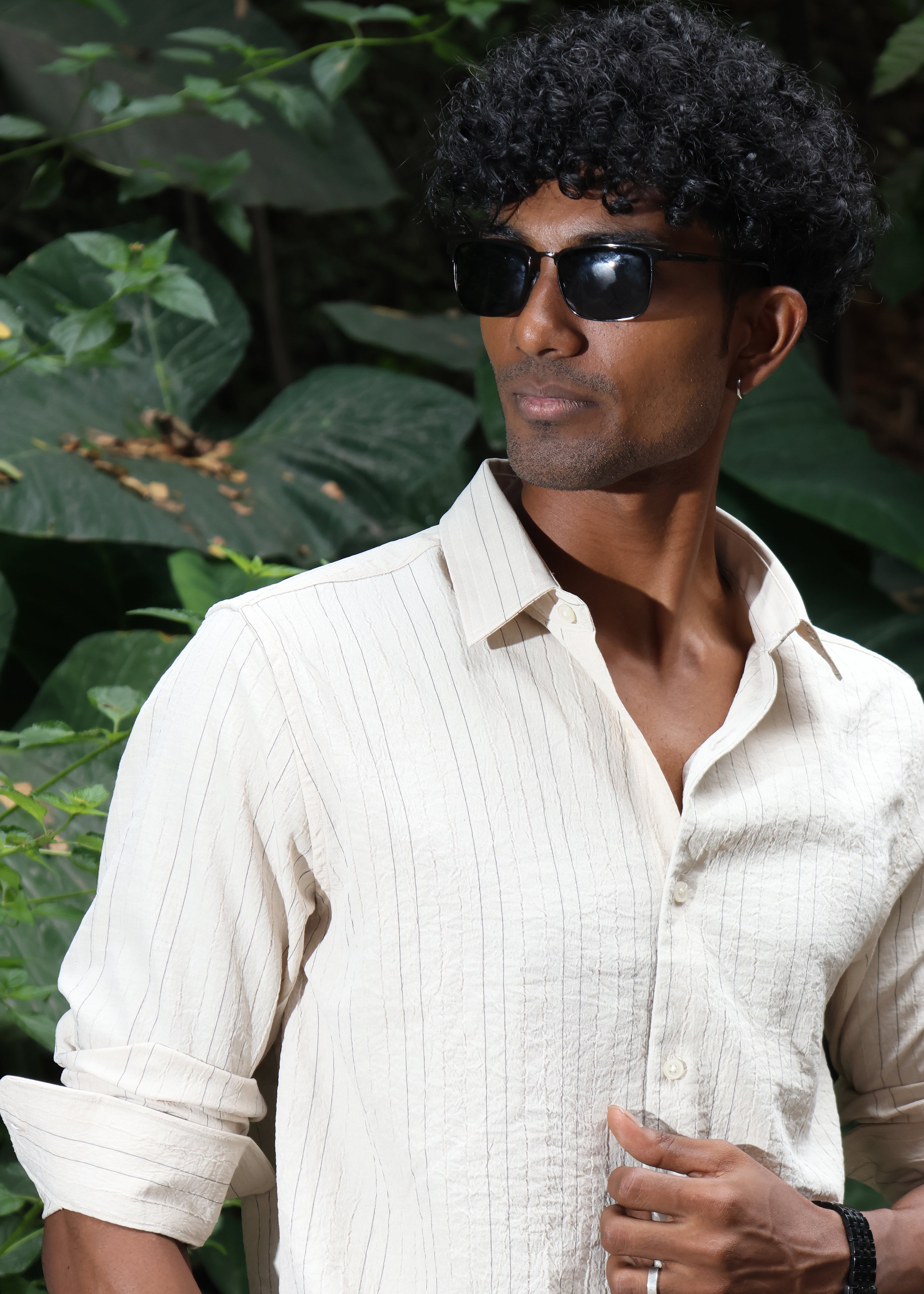 Men’s Classic Striped Casual Shirt - Cream Secondary image