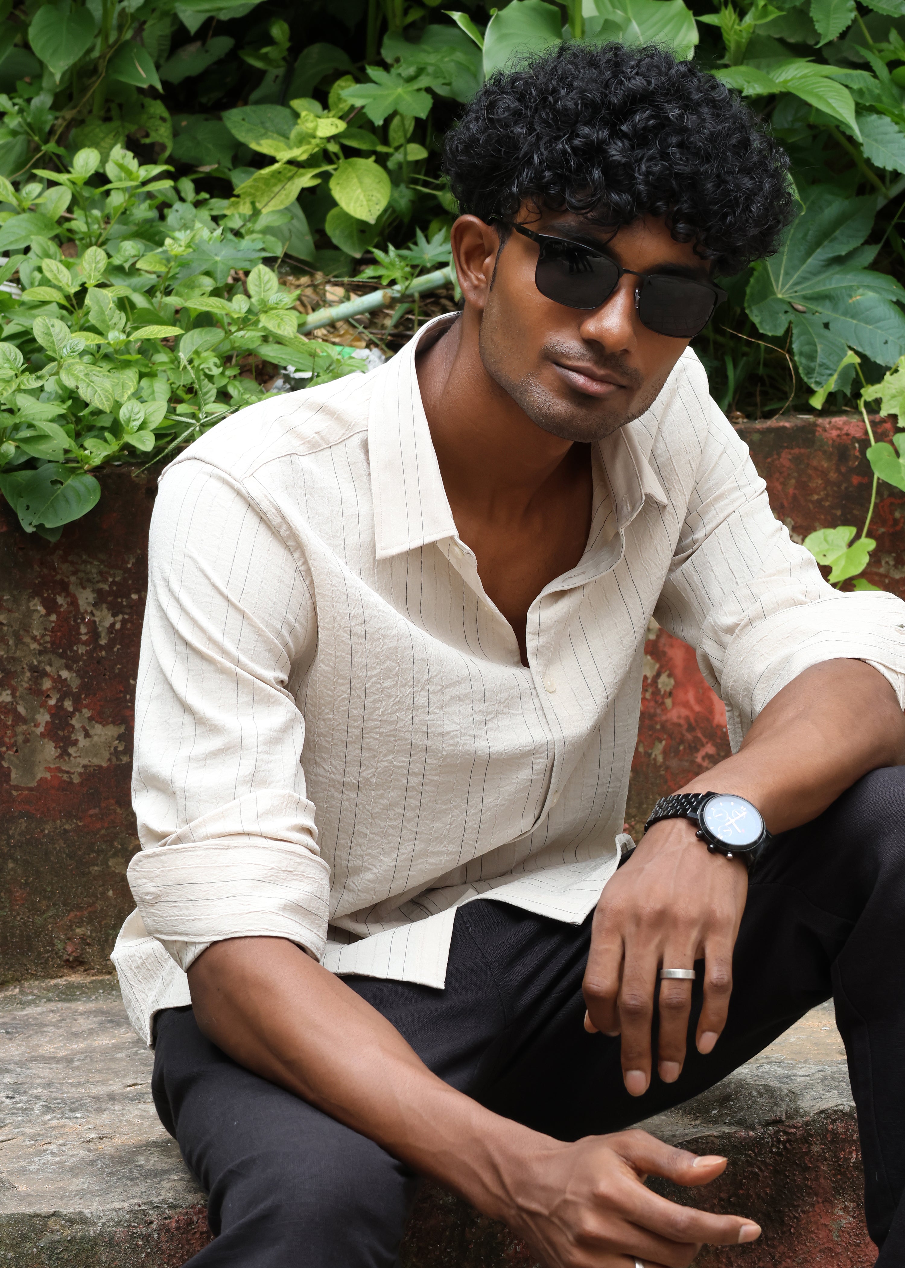 Men’s Classic Striped Casual Shirt - Cream - Snipes