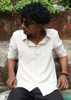 Men’s Classic Striped Casual Shirt - Cream - Snipes